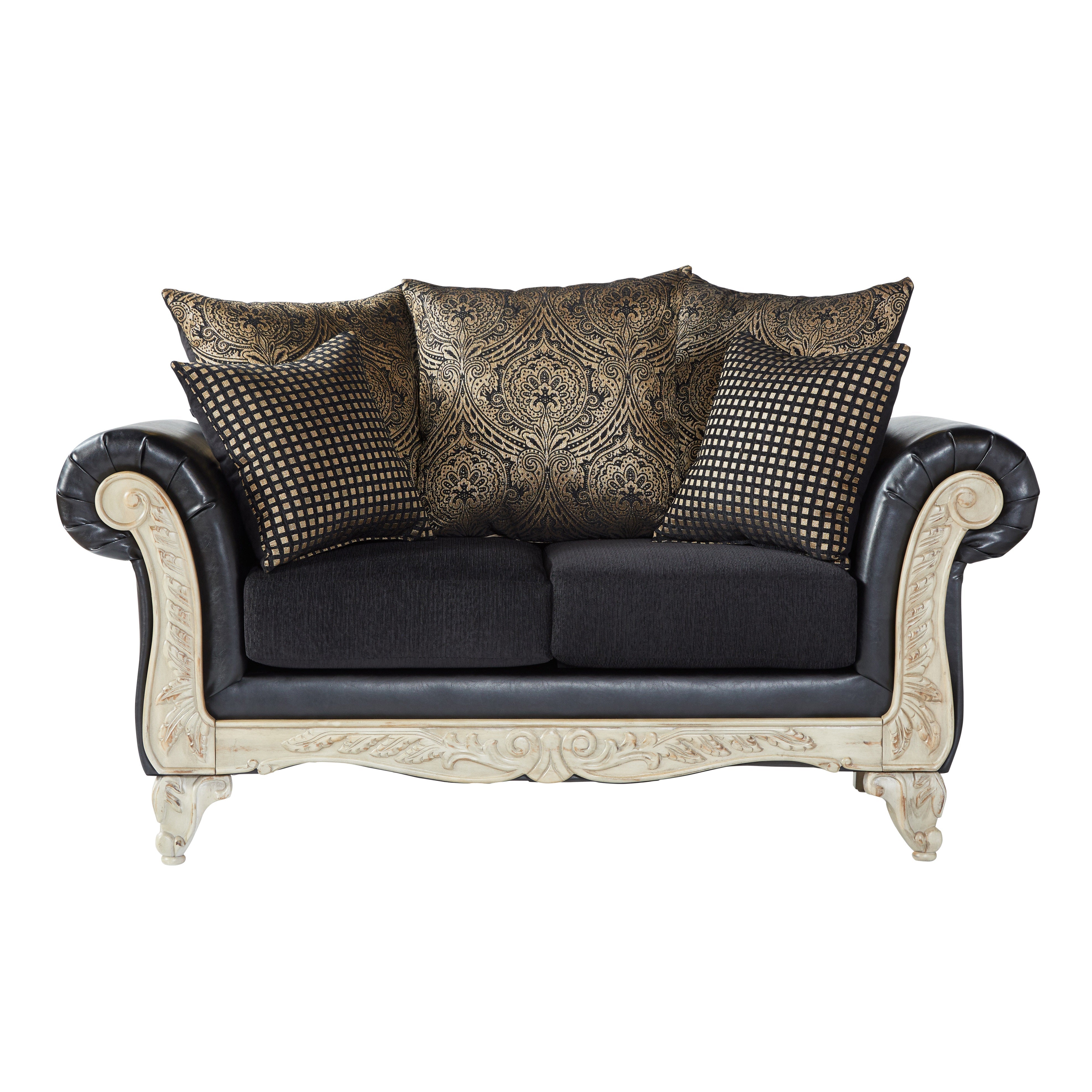 San Marino Wood Frame Faux Leather Living Room Sofa Set - Modern Ebony Brown Sectional Couch for Small Spaces | Perfect for Apartments, Condos & Cozy Family Rooms