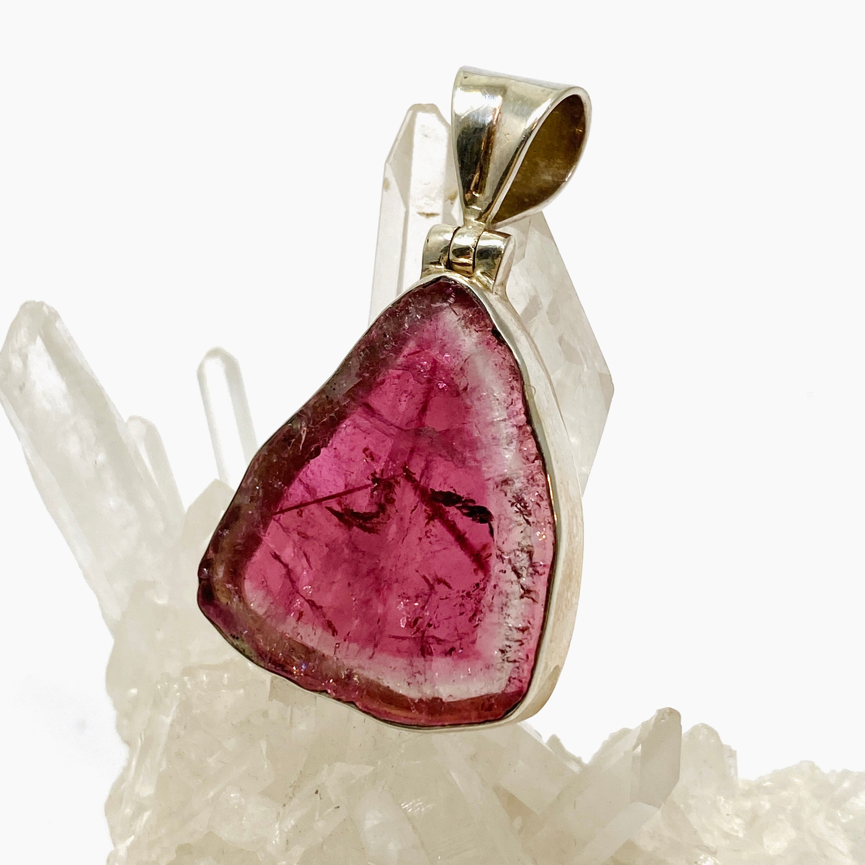 Natural Pink Tourmaline Gemstone Pendant - Large Slice Jewelry for Women (GPJ01) | Elegant Necklace for Everyday Wear, Gift Giving & Special Occasions