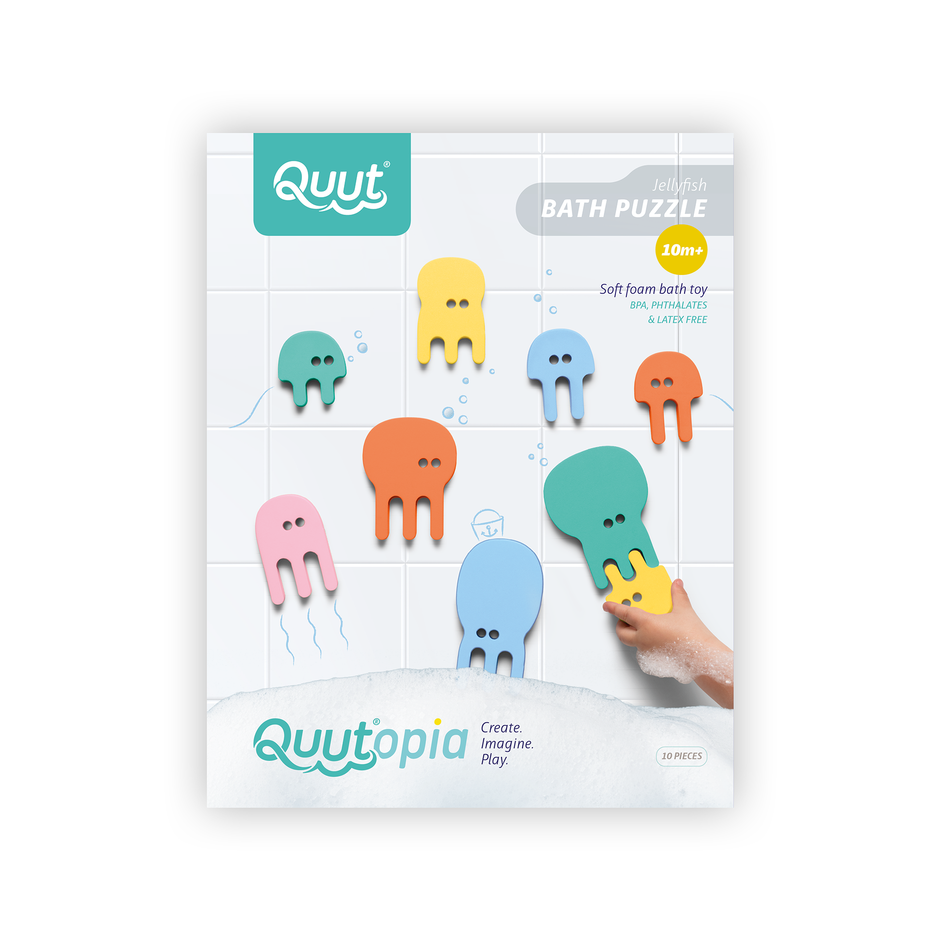 Quut Soft Foam Bath Puzzle - Jellyfish Shape Non-Toxic Bathtub Toy for Toddlers & Kids | Fun Educational Bath Time Activity for Sensory Play & Early Learning
