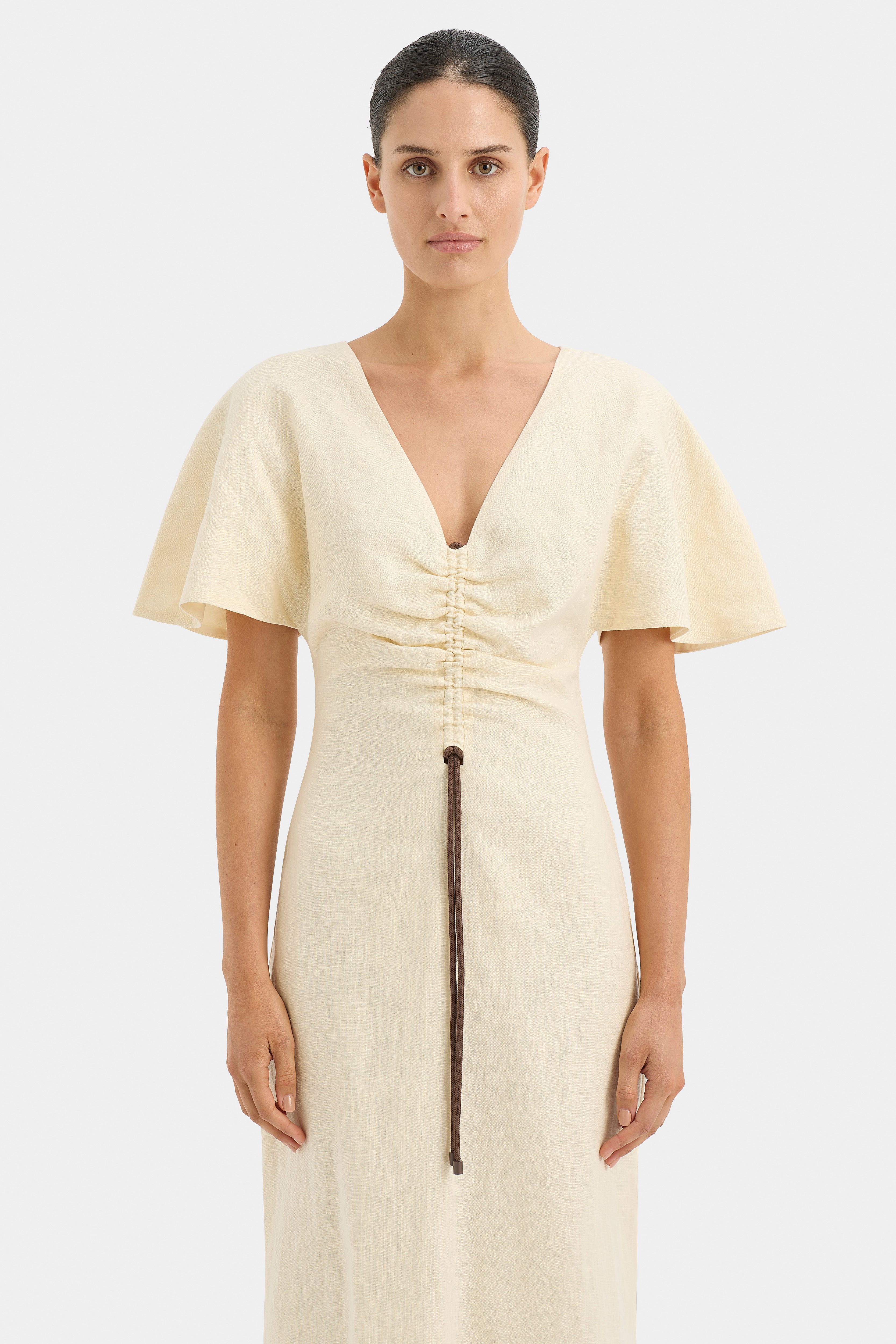 Josefina Elegant V-Neck Dress with Belt - Perfect for Office, Party & Special Occasions