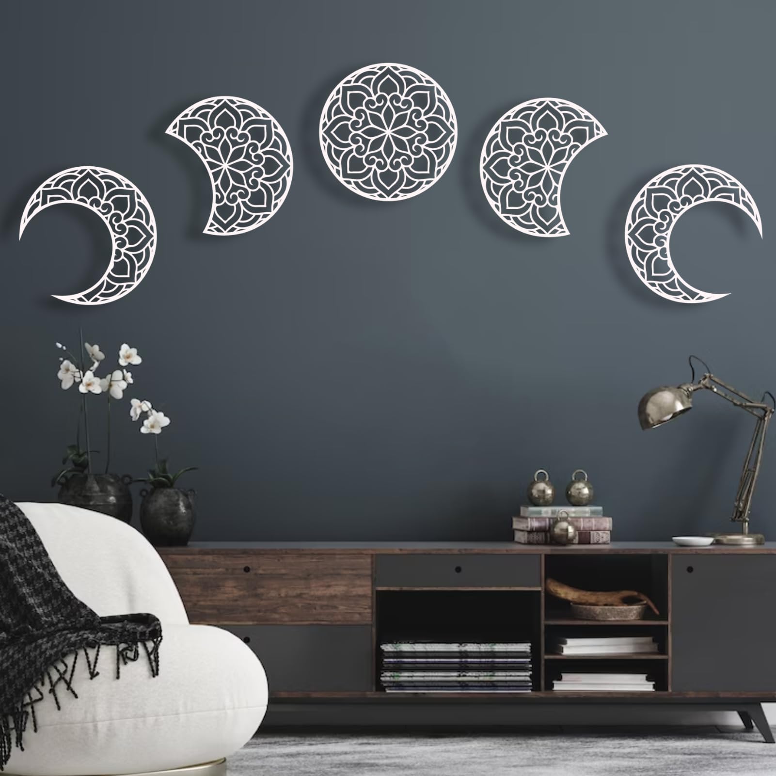 Mimiso Moon Phase Wall Art Decor - Boho Mandala Moon Decor for Bedroom & Living Room - 11.81