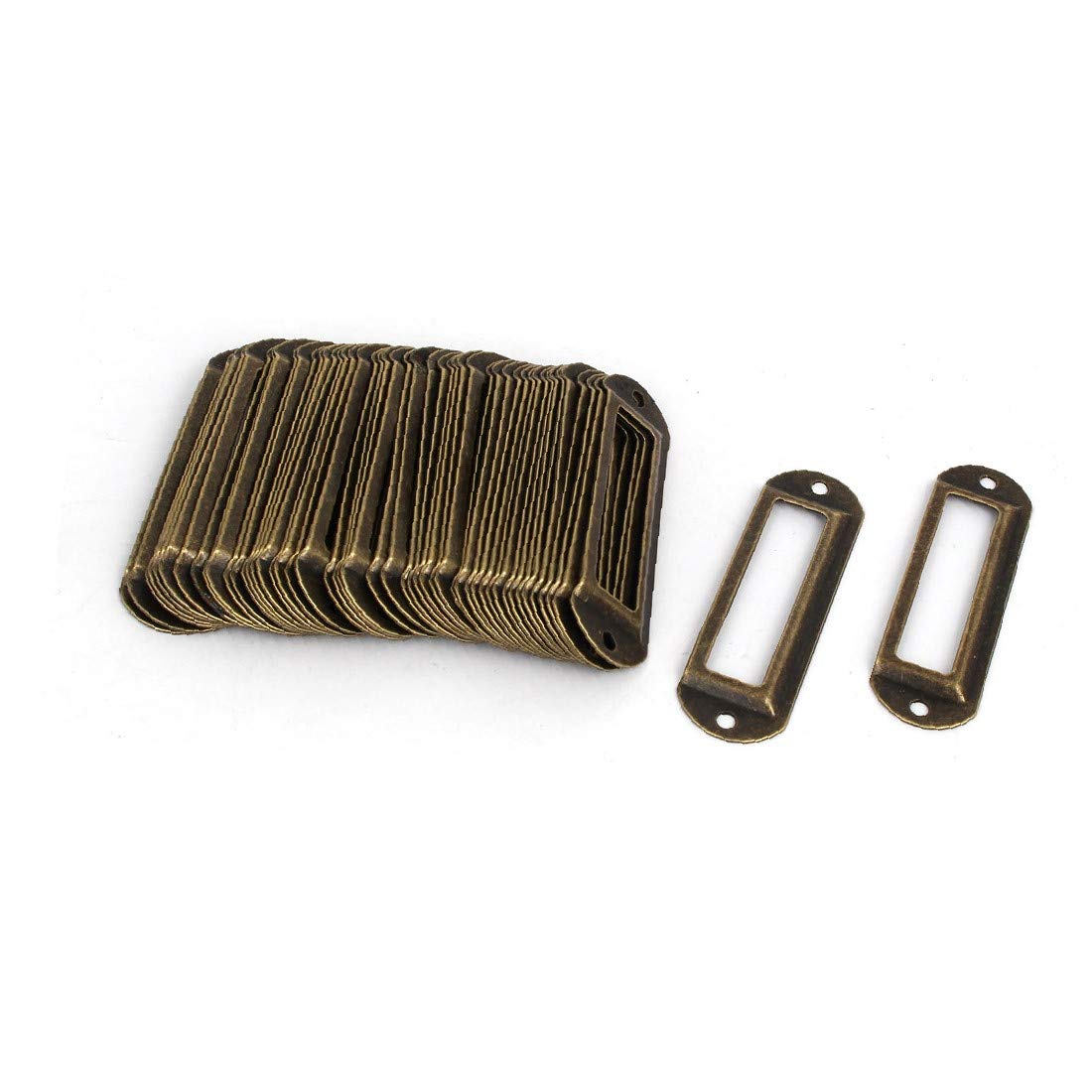 X-DREE 50pcs Bronze Tone Metal Label Holders for Office & Pharmacy Drawers - 70mm x 21mm Small Tag Frames - Perfect for Organizing Medical Supplies, Office Files & Retail Inventory