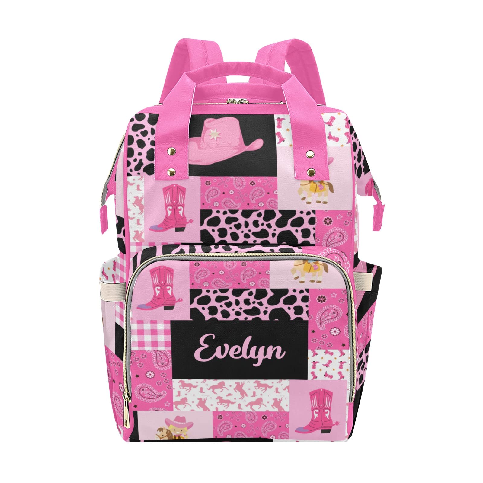 Personalized Diaper Bag Backpack Tote - Cowgirl Pink Quilted Baby Shower Gift, Custom Monogrammed Diaper Bag for Moms | Perfect for Travel, Daycare & On-the-Go Parenting