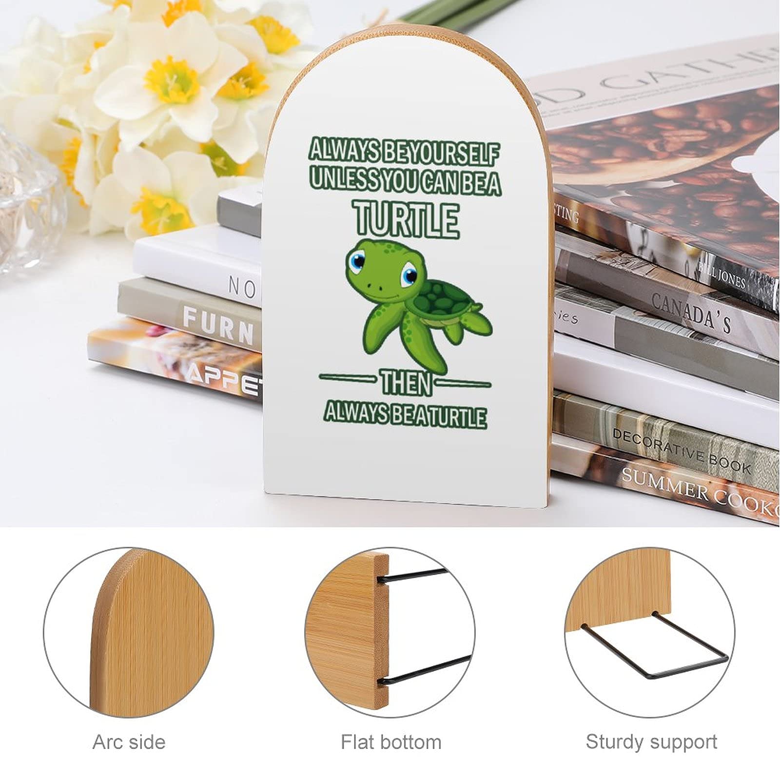 Wooden Turtle Bookends for Heavy Books - Modern Decorative Shelf Organizer (1 Pair) - Perfect for Home Office, Kids' Room & Library Decor