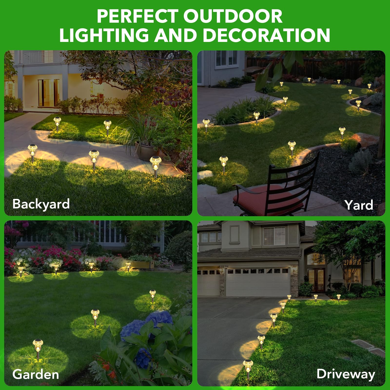 8 Pack Solar Pathway Lights Outdoor - Waterproof LED Mushroom Garden Lights for Yard, Landscape, Path, Patio, Driveway & Backyard | Warm White Solar Powered Lighting | Perfect for Evening Walkways, Garden Decor & Outdoor Ambience