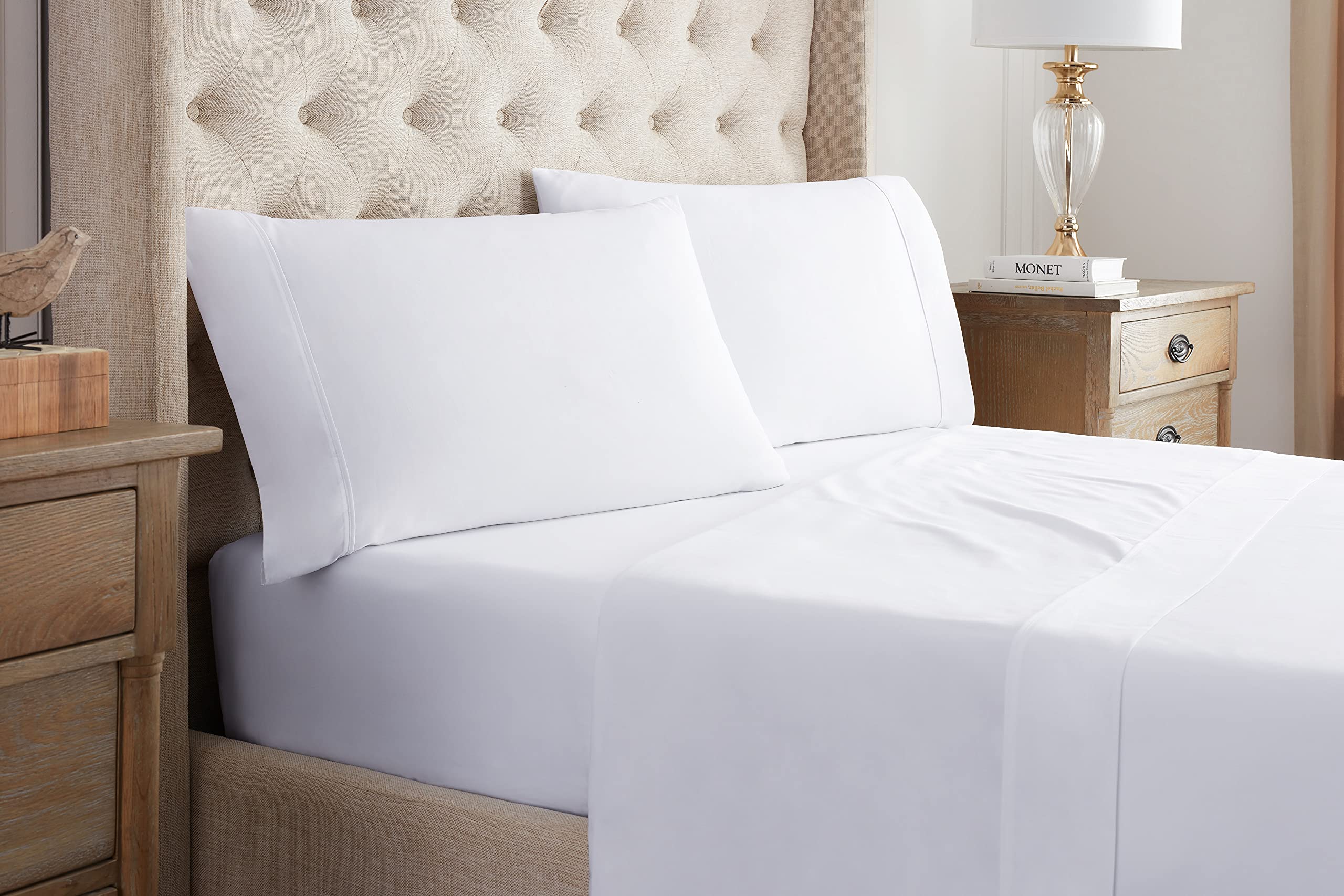 Waverly Cooling Cotton Bed Sheet Set - Full Size, 4-Piece, Breathable & Soft White Sheets with Pillowcases for Comfortable Sleep | Perfect for Summer Nights & Hot Sleepers