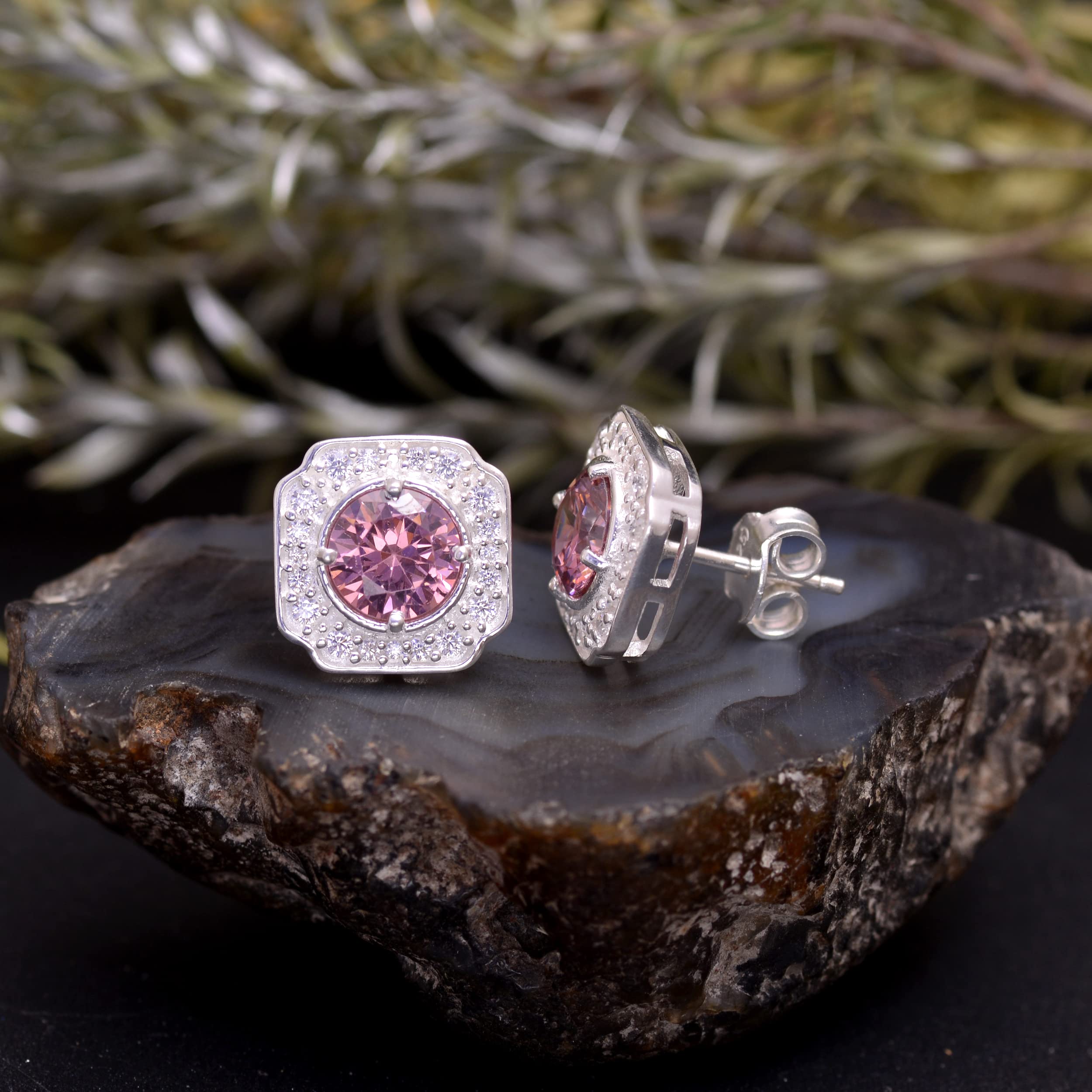 Avika Jewelry 925 Sterling Silver Morganite Stud Earrings - Round Pink Gemstone Earrings for Women - Perfect for Daily Wear, Office, Date Night & Special Occasions
