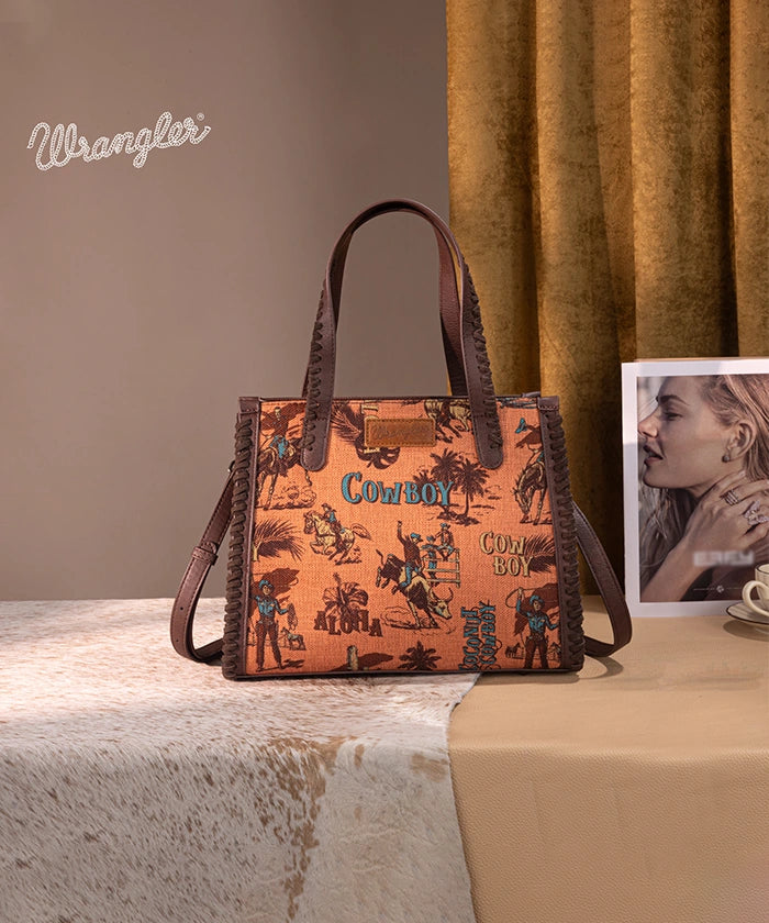 Wrangler Cowboy Print Concealed Carry Tote Bag for Women - Stylish Western Concealed Handgun Purse with Multiple Pockets - Perfect for Everyday Carry, Travel & Outdoor Adventures