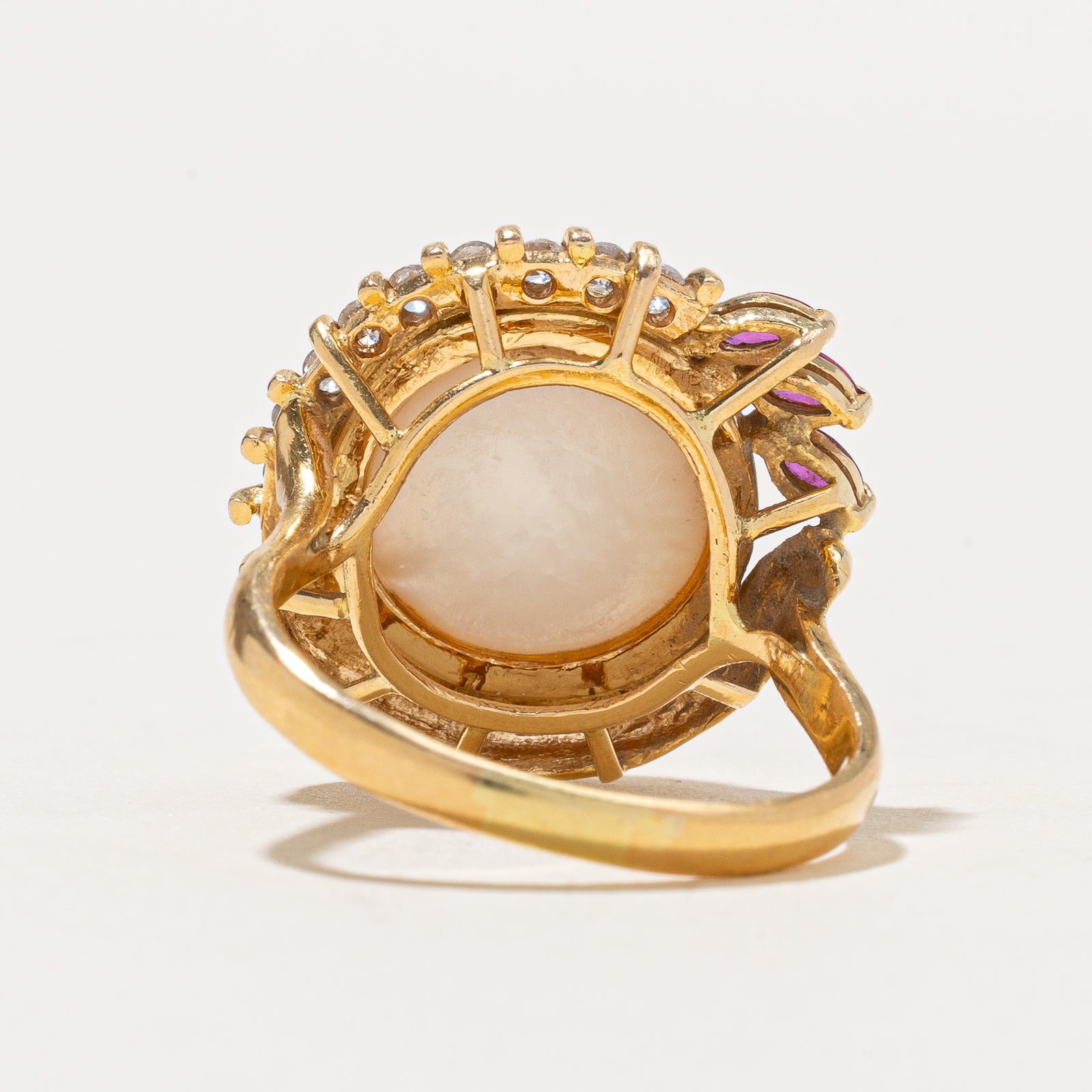 Exquisite Mabé Pearl, Ruby & Diamond Cocktail Ring | 0.20ctw Ruby & 0.25ctw Diamonds | Size 7.25 | Perfect for Evening Parties, Weddings & Special Occasions