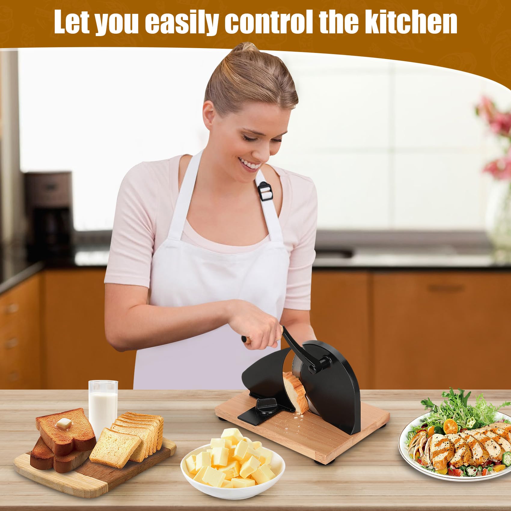 Adjustable Thickness Manual Bread Slicer with Hand Crank - Easy to Clean for Homemade Bread - Strong Suction Base for Stable Slicing - Perfect for Kitchens, Bakeries, and Home Baking Enthusiasts