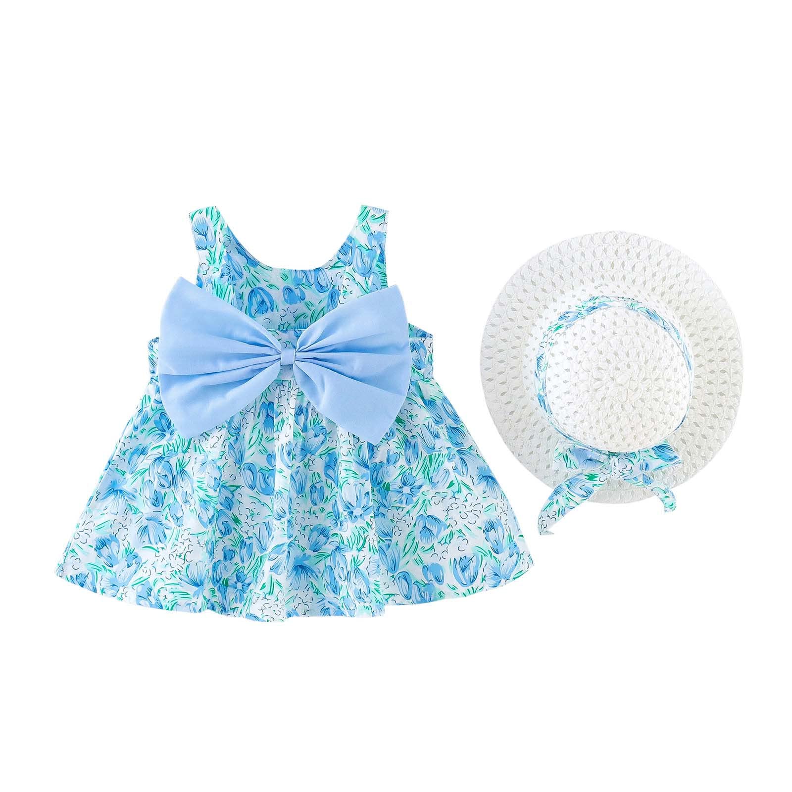 Baby Summer Clothes for Toddler Girls - Princess Dress with Bow & Backless Sling Skirt Set Including Hat | Perfect for Beach, Party & Photo Shoots