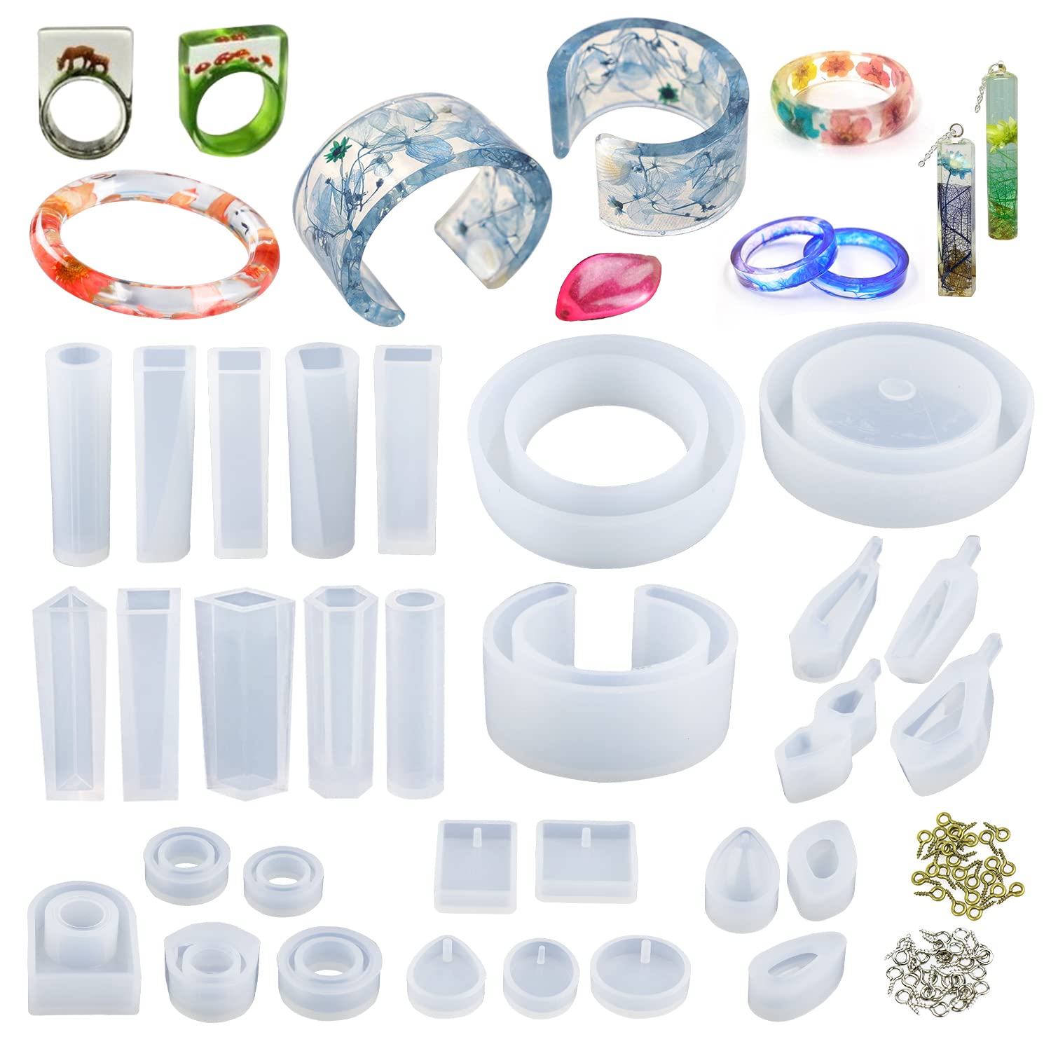 30PCS Silicone Resin Molds for Jewelry Making - UV Resin Bracelet, Pendant & Ring Molds Kit - DIY Epoxy Resin Craft Supplies for Handmade Earrings, Necklaces & Gifts