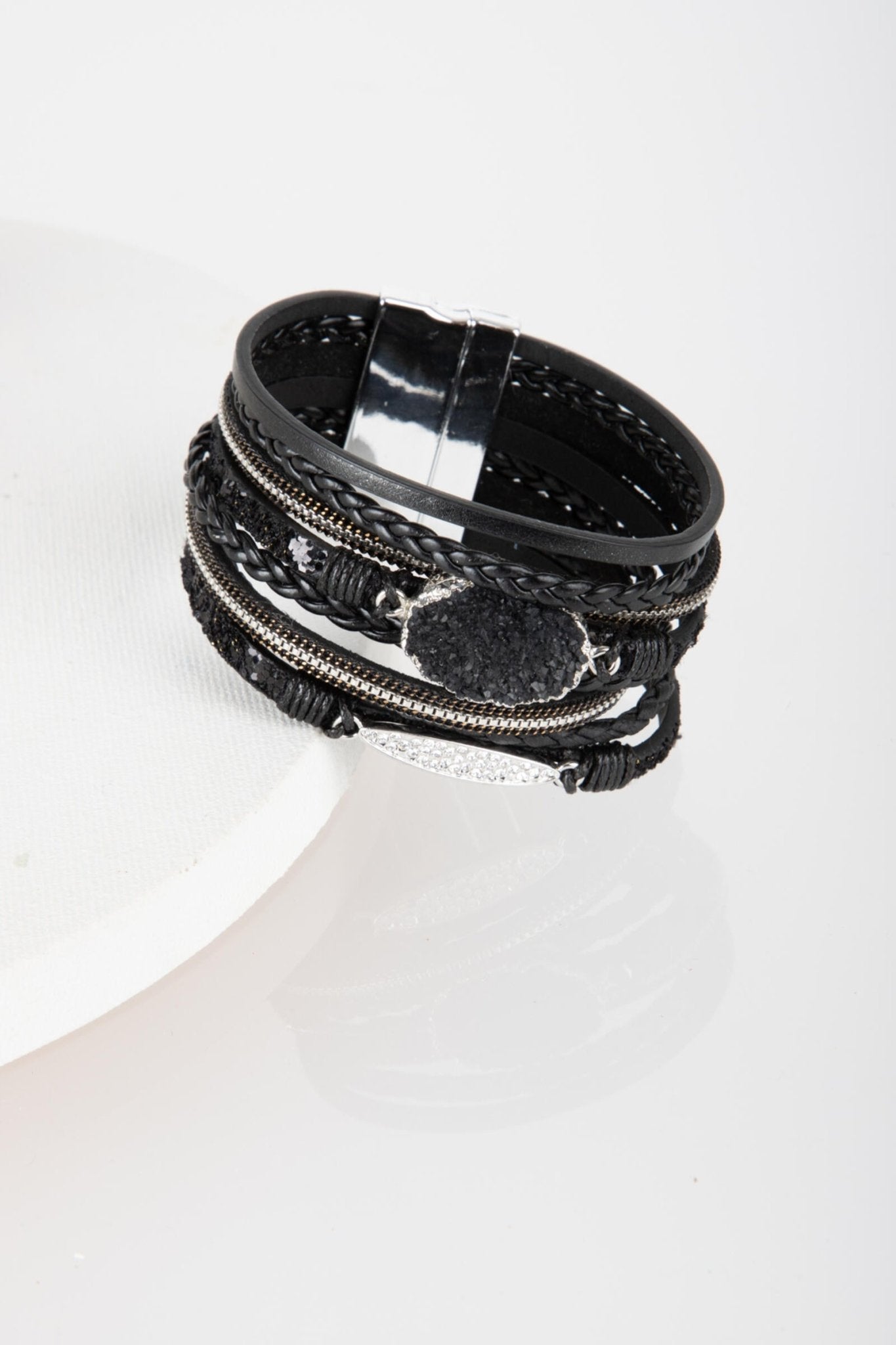 Sparkly Druzy Braided Bracelet for Women - Elegant Crystal Beaded Adjustable Wrap Bracelet - Perfect for Parties, Weddings & Everyday Wear