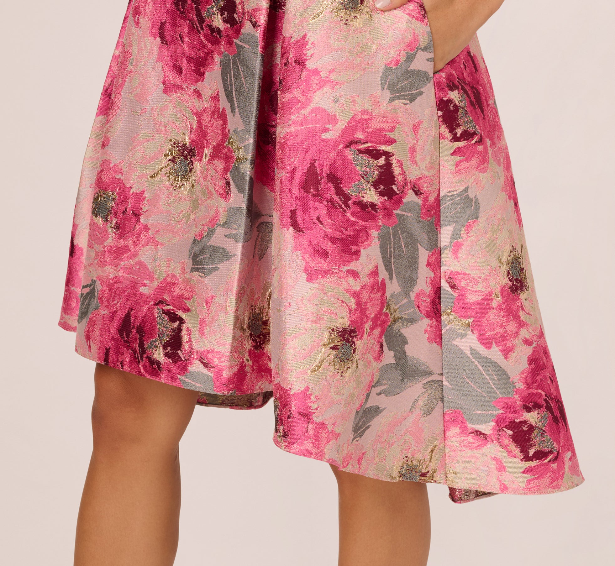 Floral Jacquard Sleeveless Fit and Flare High-Low Dress - Pink Multi Color | Perfect for Summer Weddings, Beach Parties & Cocktail Events