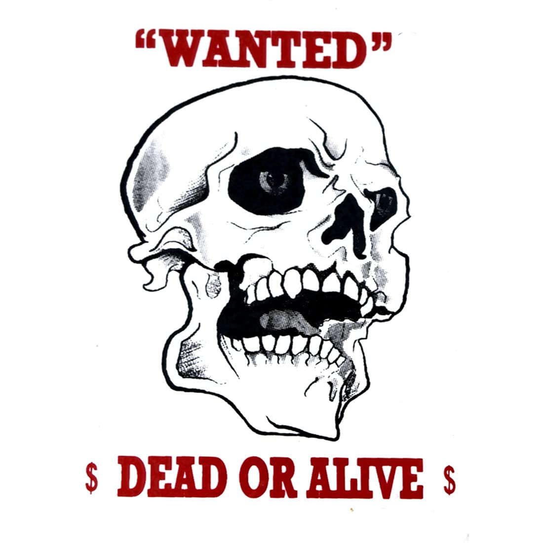 AFH Wanted Dead Or Alive Skull Temporary Tattoo Stickers - Waterproof Black & Red Body Art for Men & Women - Perfect for Halloween, Costume Parties & Edgy Fashion Looks