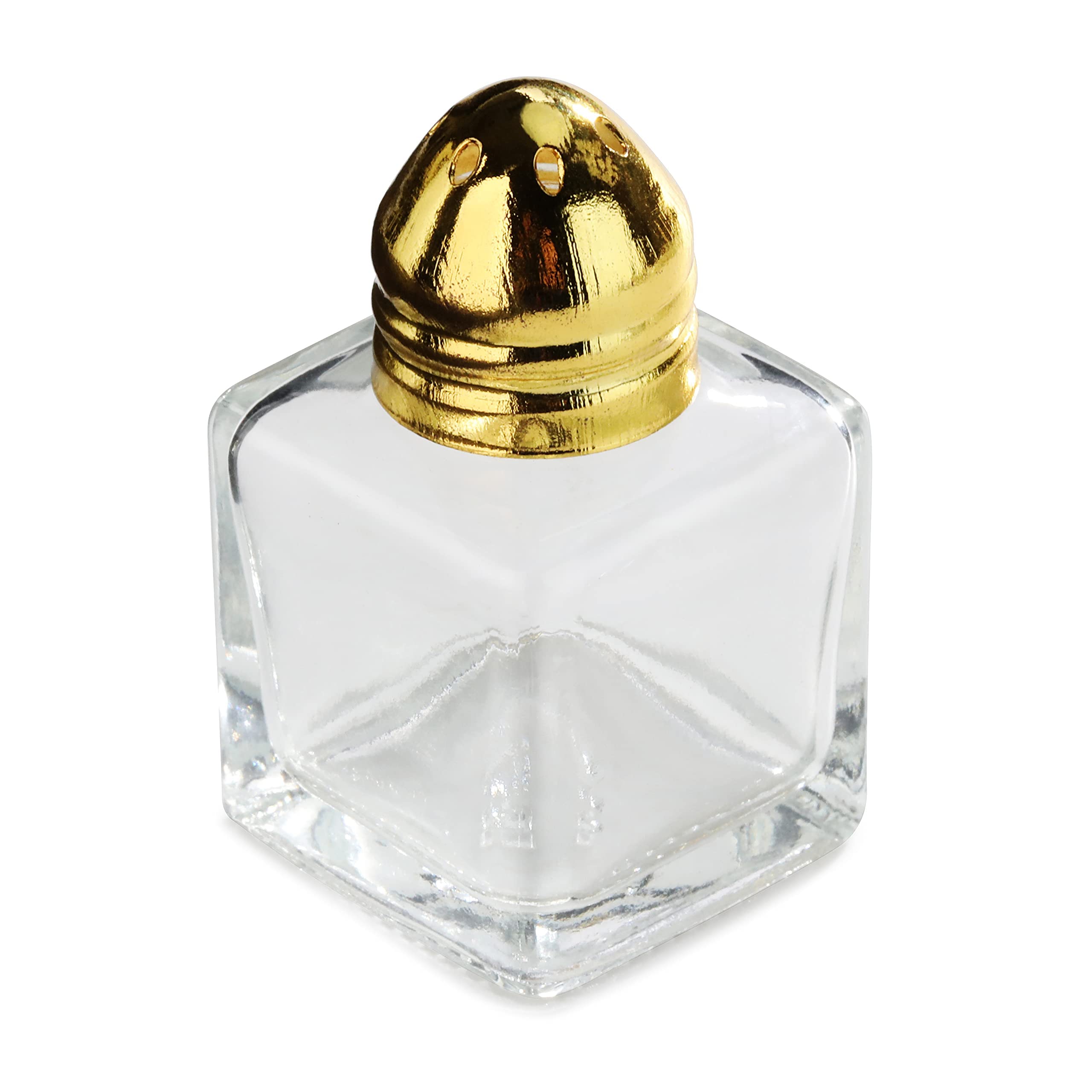 Premium Glass Cube Mini Salt and Pepper Shakers Set of 48 - 0.5-Ounce with Gold Plated Top for Restaurants, Catering & Home Dining - Elegant Tabletop Condiment Dispenser