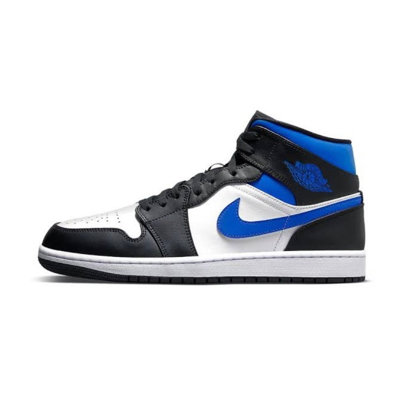Air Jordan 1 Mid Sneakers - White, Racer Blue & Black Basketball Shoes for Men | Comfortable Athletic Shoes for Casual Wear, Street Style & Basketball Games