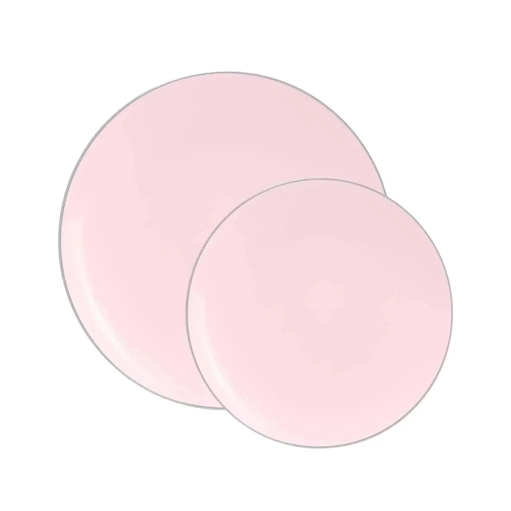 Elegant Blush Pink & Silver Rim Round Plastic Plates - BPA-Free, Eco-Friendly Dinnerware for Parties, Weddings & Special Occasions