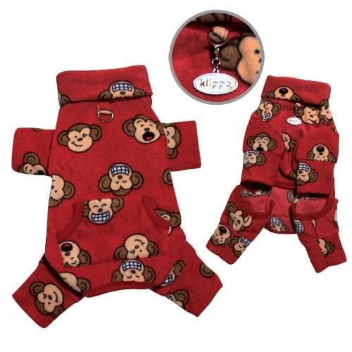Silly Monkey Fleece Pet Pajamas for Dogs & Cats - Cozy Red Animal Costume for Winter Nights & Photo Shoots