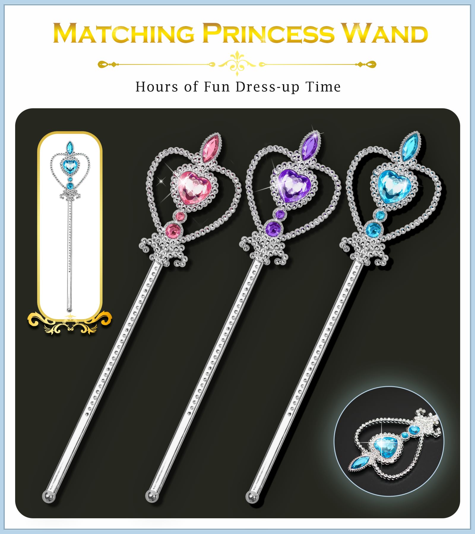 Royal Princess Dress Up Set - Sparkling Tiara Crown & Magic Wand for Girls Ages 3-6 | Perfect for Birthday Parties, Dress-Up Play & Pretend Games | Kids Jewelry Toy Gift for Little Princesses
