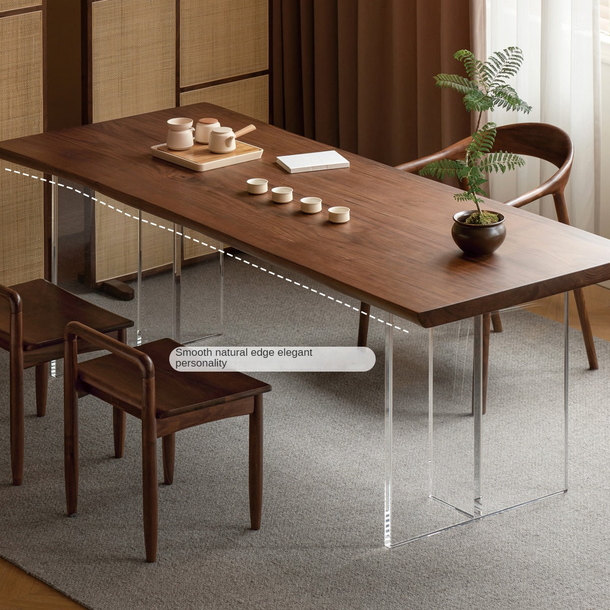 Premium Black Walnut Solid Wood Natural Edge Dining Table – Handcrafted Large Board for Rustic & Modern Home Decor – Perfect for Family Gatherings & Dinner Parties