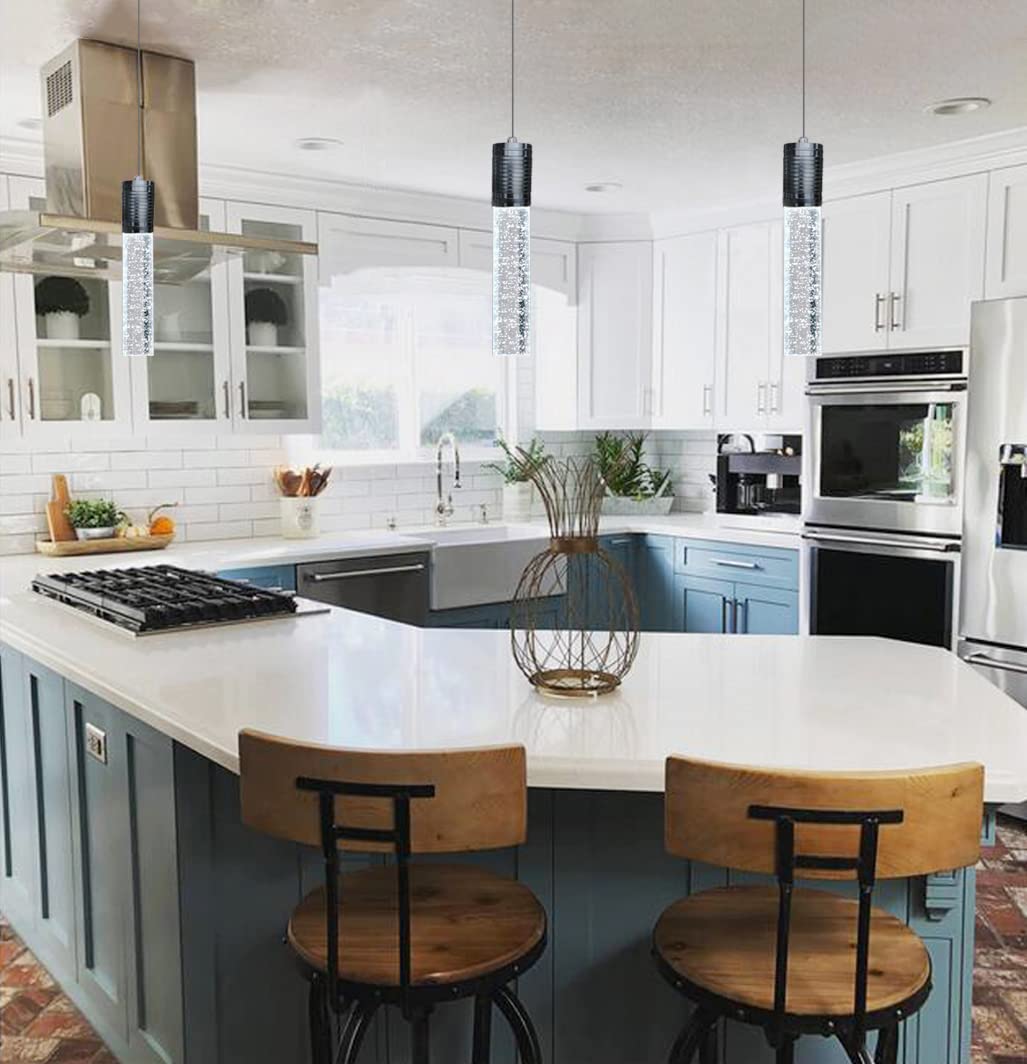 3-Light Black Linear Pendant Lighting Fixture for Kitchen Island & Dining Room - Modern Chandelier with Daylight Bulbs Included - Perfect for Contemporary Home Decor & Restaurant Ambiance