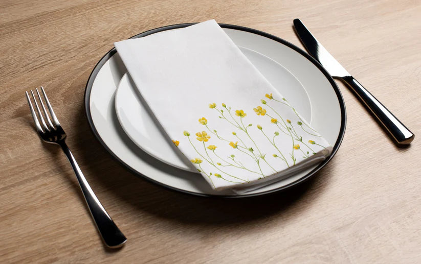 Premium Disposable Linen-Like Paper Guest Towels - 16 Pack Yellow Field - Perfect for Parties, Weddings, Restaurants & Upscale Events