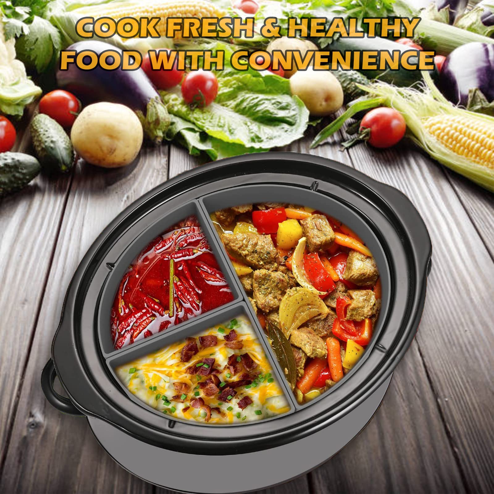 6 Quart Silicone Slow Cooker Divider Liners Oval - Thickened, Weighted & Sturdy Reusable Crockpot Inserts for Most 6 Qt Slow Cookers | Leakproof & Dishwasher Safe | Perfect for Meal Prep, Leftovers & Party Serving