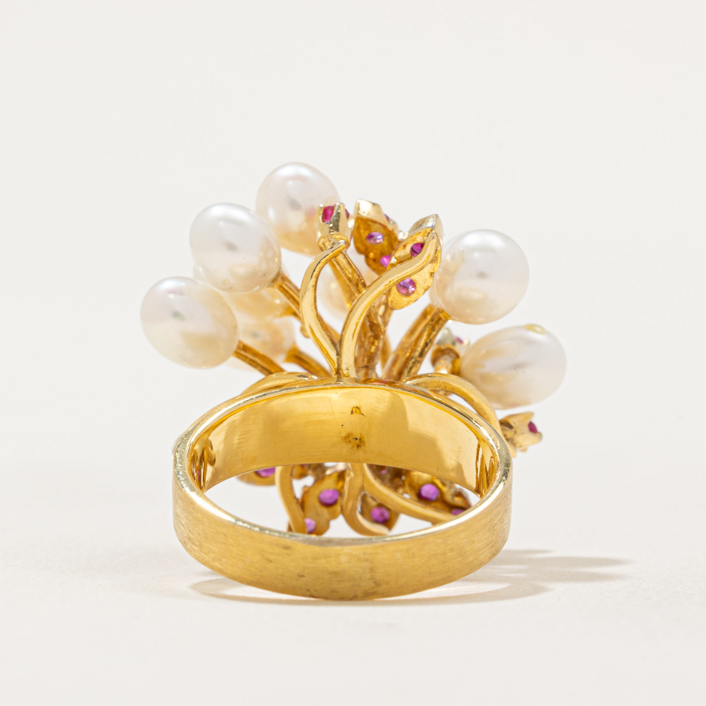 Exquisite Pearl & Ruby Cocktail Ring | 0.66ctw | Size 5 | Elegant Jewelry for Evening Parties & Special Occasions