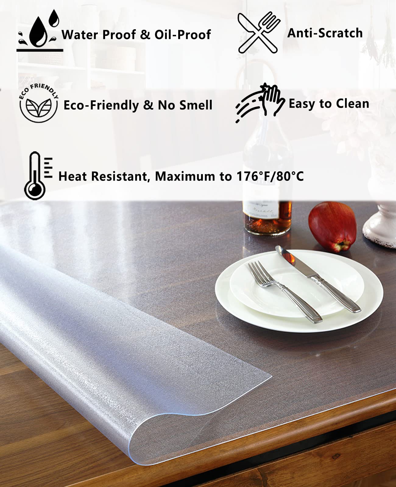 Clear Plastic Table Cover 24x36 Inch - Waterproof Non-Slip for Dining & Kitchen Tables