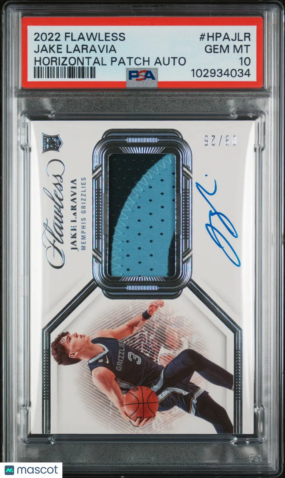 2022 Panini Flawless Horizontal Patch Rookie Autographs Jake Laravia PSA 10 /25 - Rare Basketball Trading Card for Collectors & Investors - Perfect for Display, Trading, and Portfolio Diversification