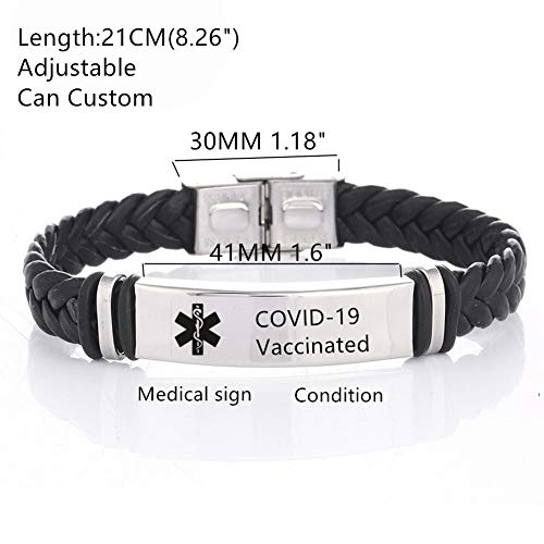 ZKXXJ Adjustable Braided Leather Medical Alert ID Bracelet for Men & Women - Emergency Identification Wristband with Allergy Awareness - Perfect for Daily Wear, Travel & Outdoor Activities