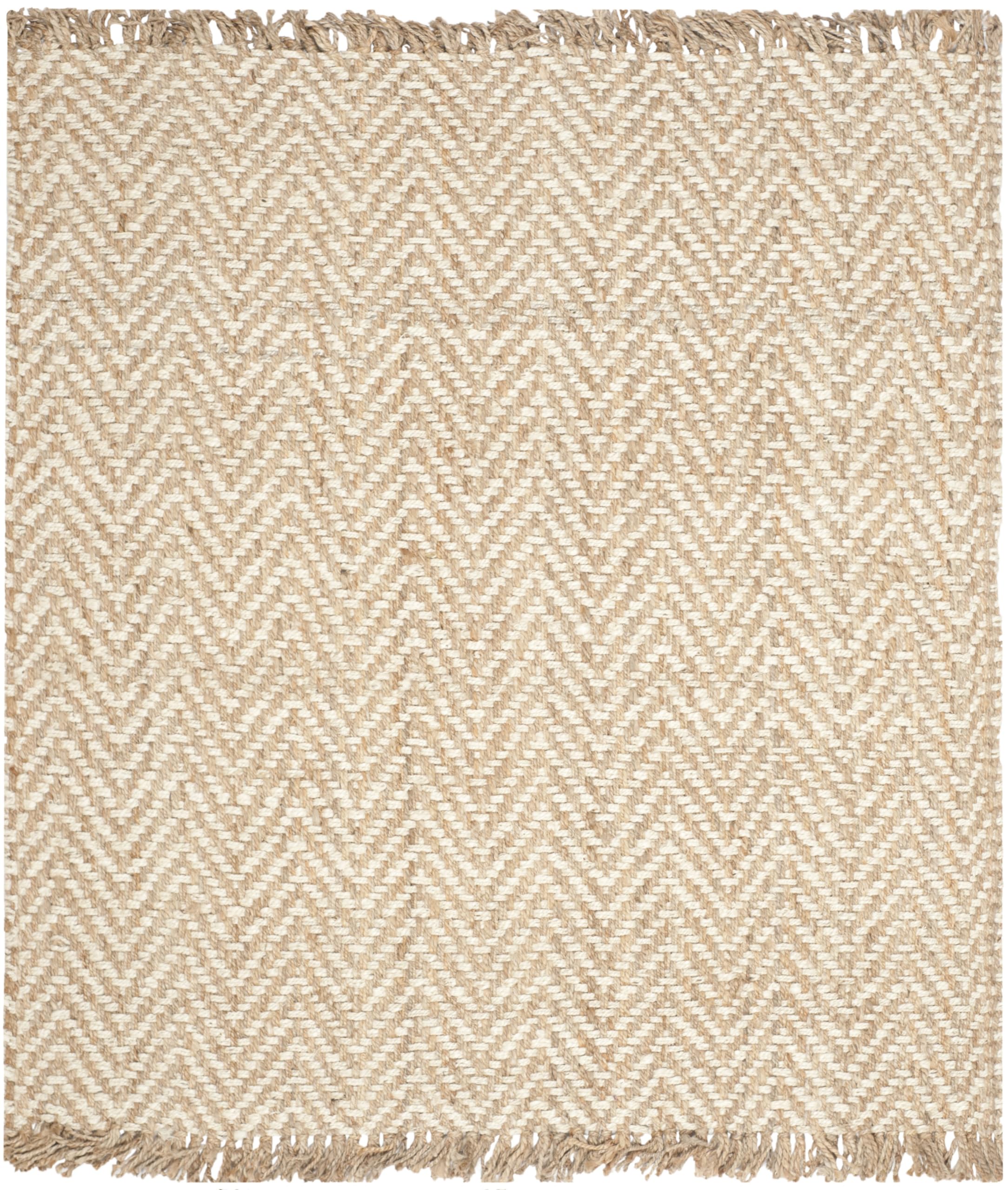 SAFAVIEH Handmade Premium Jute Area Rug 6'x6' Square - Natural Fiber Collection Chevron Fringe Design NF458A - Perfect for Boho Living Room, Bedroom or Home Office Decor