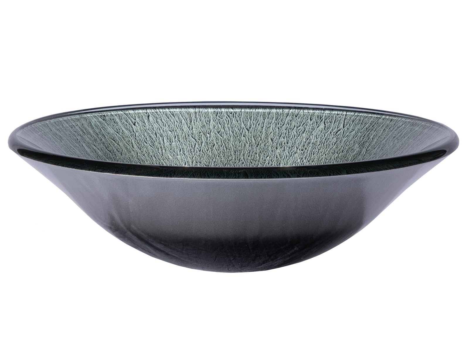 Silver Streams Black Glass Vessel Bathroom Sink - Modern Round Above Counter Basin for Vanity, Powder Room & Luxury Home Decor