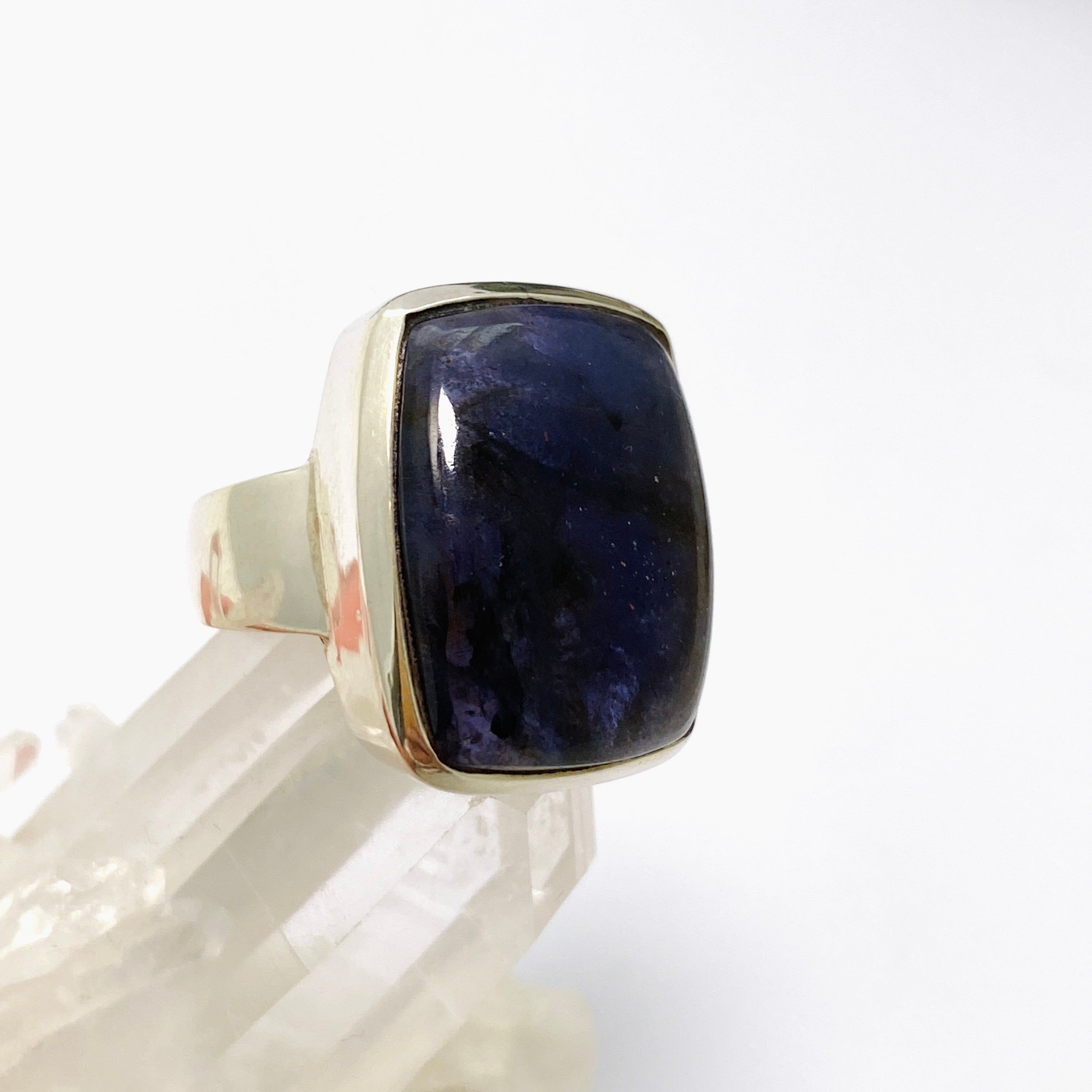 Iolite Sunstone Rectangular Cabochon Ring - Size 8 - Handmade Sterling Silver Jewelry - Perfect for Weddings, Parties & Everyday Wear