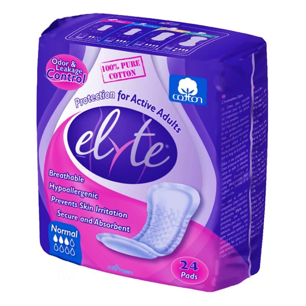 Elyte Cotton Incontinence Pads - 144 Count (6 Packs of 24) - Soft, Absorbent & Disposable - Ideal for Adults & Elderly Care - Home, Hospital & Nursing Home Use - by Corman USA