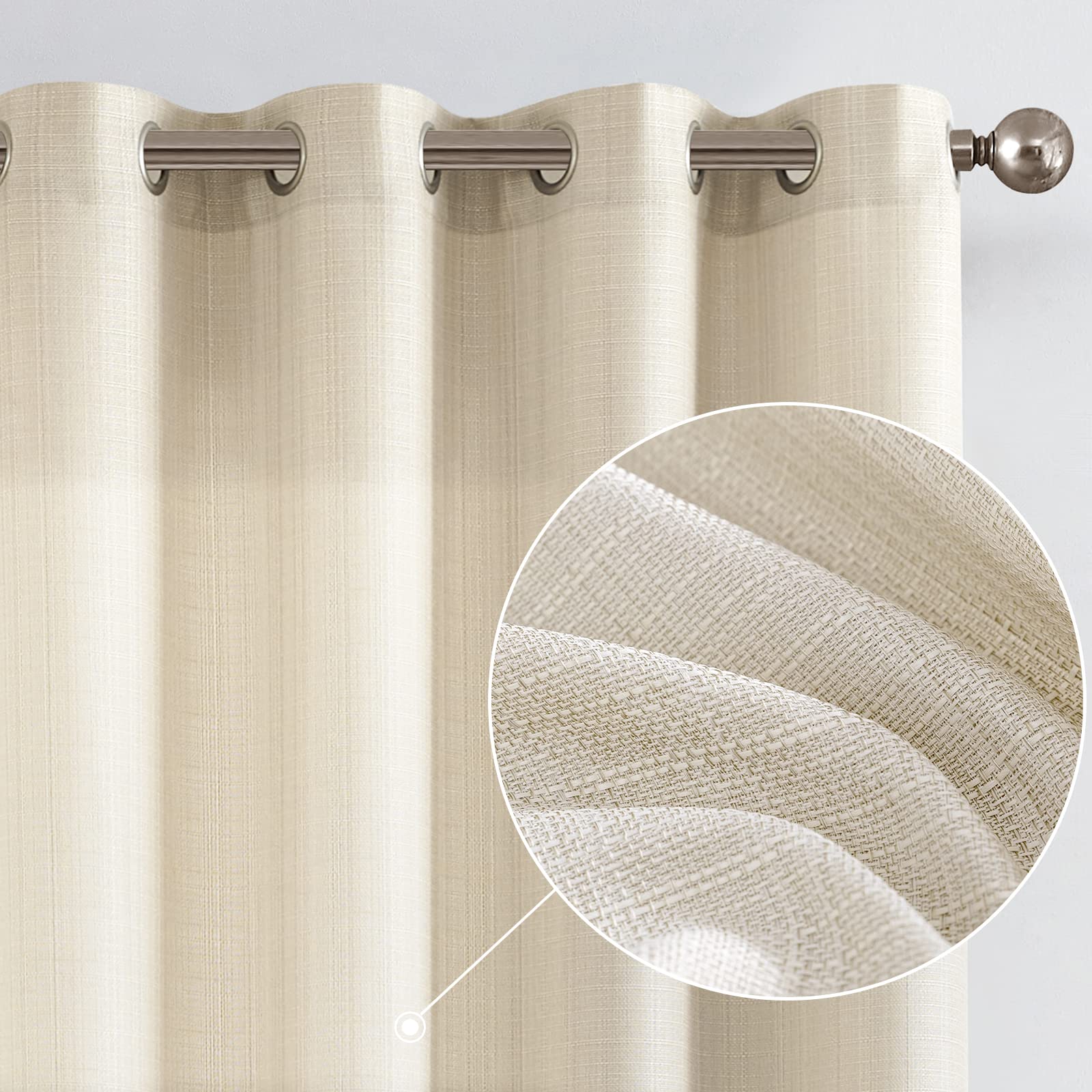 Jinchan Linen Textured Casual Weave Curtains - 84 Inch Light Filtering Grommet Window Drapes for Living Room & Bedroom - Heathered Beige (Set of 2 Panels) - Perfect for Modern Home Decor & Sun Protection