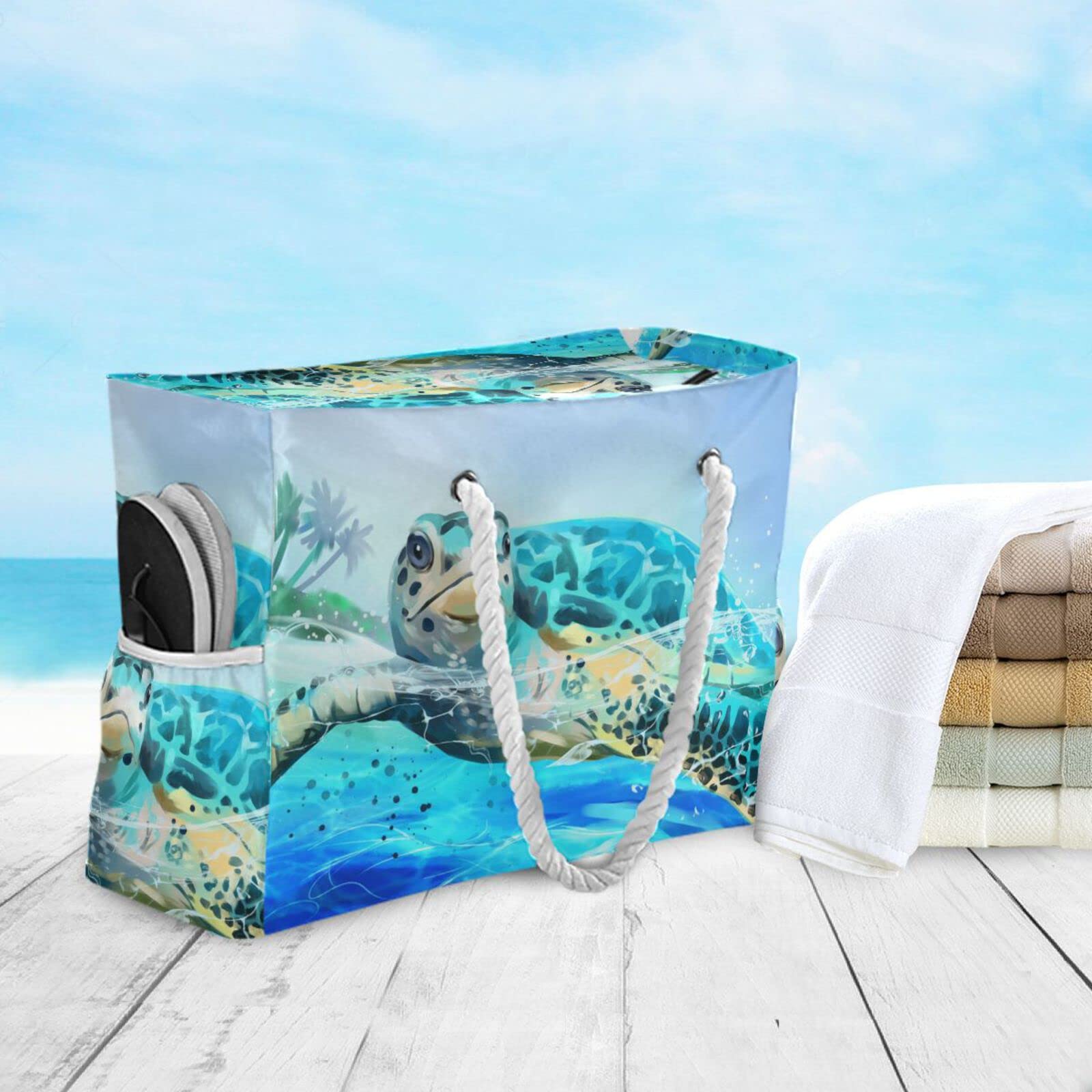 Vikko Sea Turtle Floats Beach Bag - Large Waterproof Travel Tote with Zipper for Women & Girls | Perfect for Pool, Beach Vacations & Summer Outings