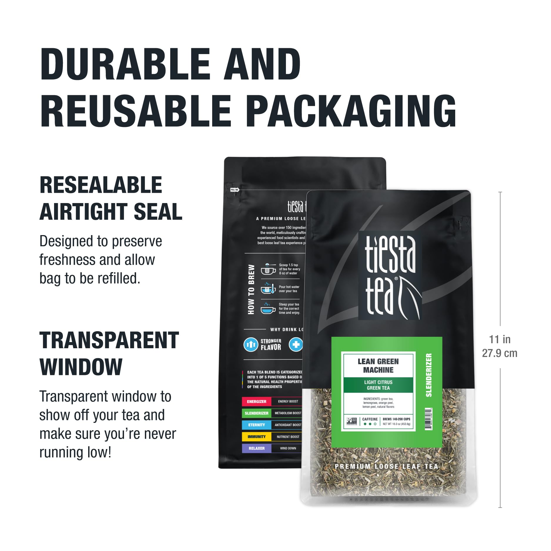 Tiesta Tea - Lean Green Machine Loose Leaf Green Tea with Light Citrus Flavor | Premium Medium Caffeinated Blend | 16oz Resealable Pouch (200 Cups) | Perfect for Hot Brewing, Iced Tea & Daily Energy Boost