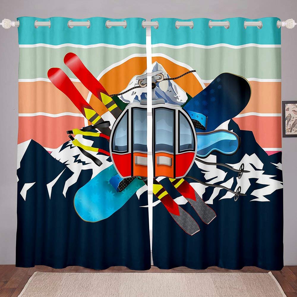 Erosebridal Ski Sports Curtains - Winter Snow Mountain Drapes for Bedroom & Living Room - Perfect for Ski Enthusiasts