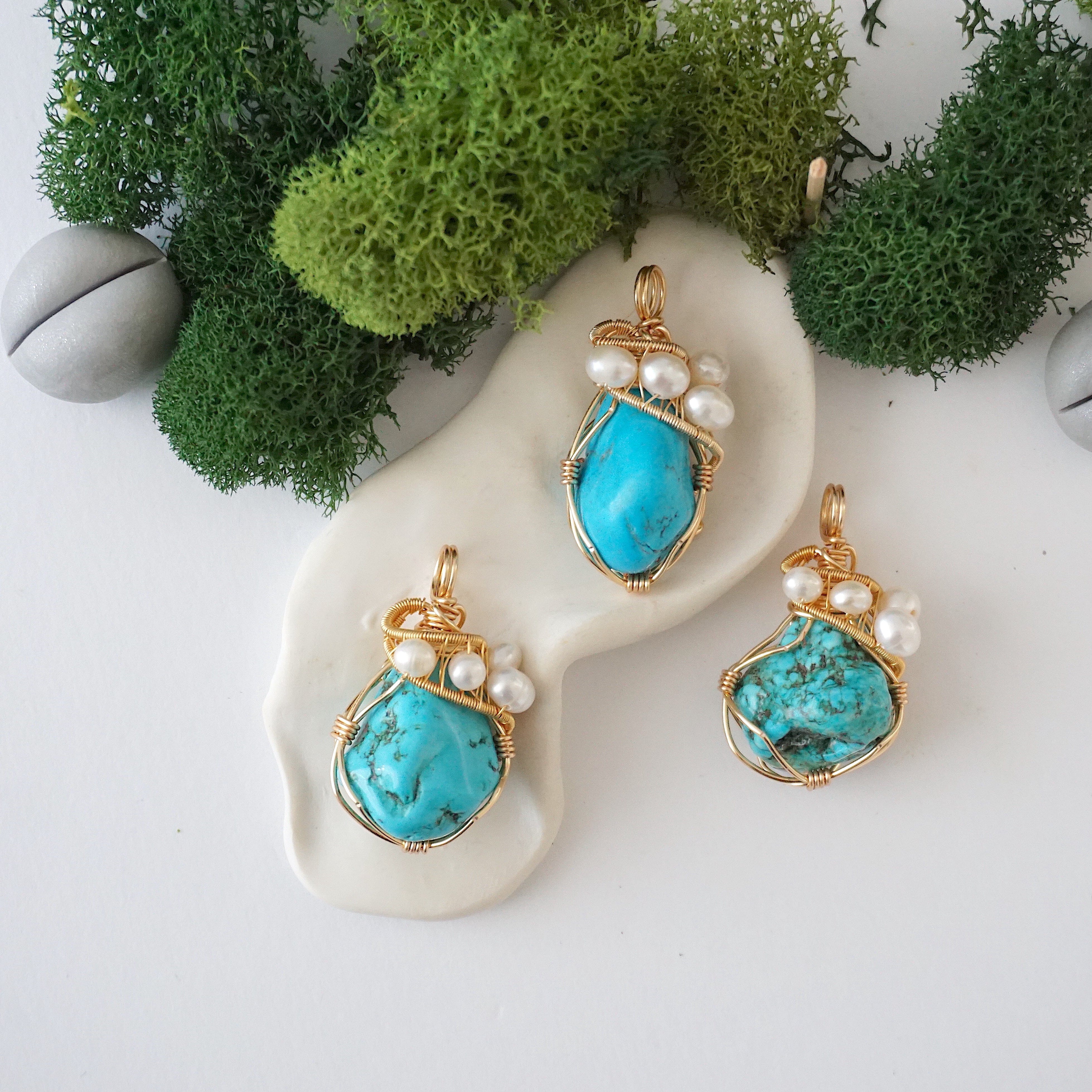 Elegant Turquoise and Pearl Necklace - 18K Gold Plated Statement Jewelry for Women | Perfect for Weddings, Parties & Special Occasions