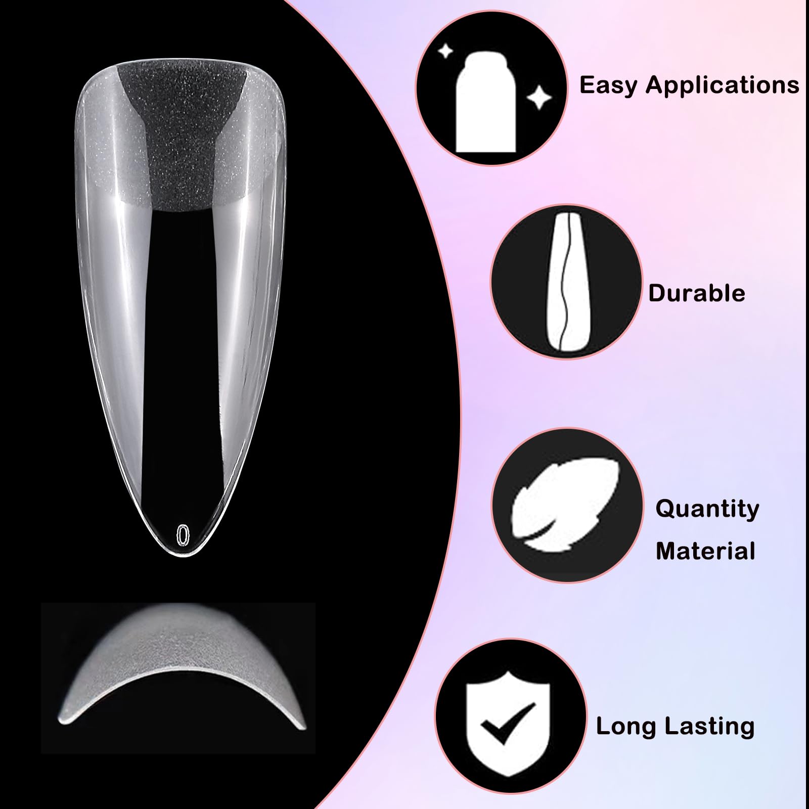 LoveOurHome 600pc Clear Stiletto Press on Nails - Medium Length Acrylic Fake Nails with Pointed Tips for Gel Nail Extensions | Perfect for Parties, Weddings & Special Occasions