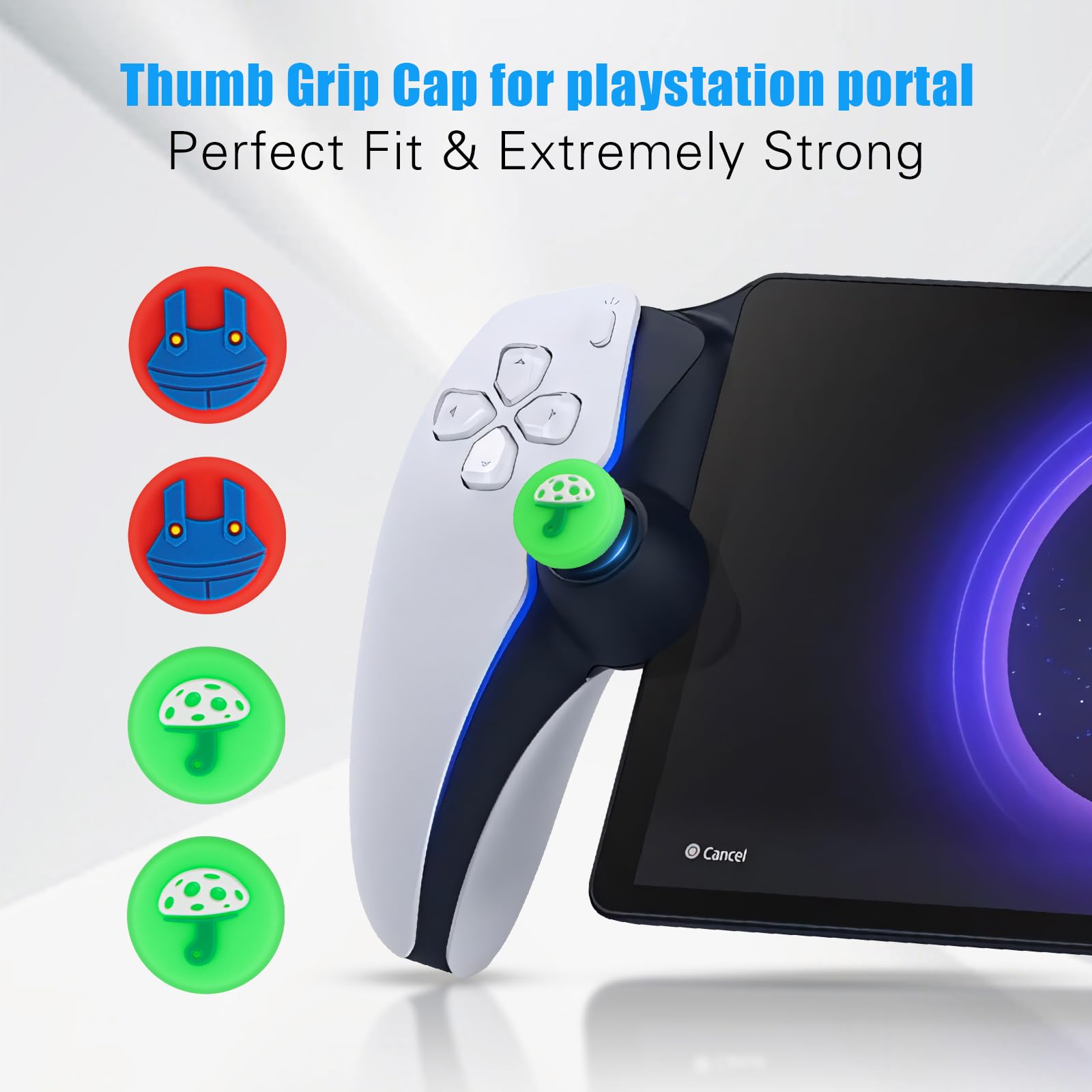Non-Slip Silicone Thumb Grip Caps for Playstation Portal - Soft Joystick Covers with PS5 Controller Protector - 2 Pairs (4 Pieces) - Perfect for Gaming Comfort and Enhanced Grip During Long Play Sessions