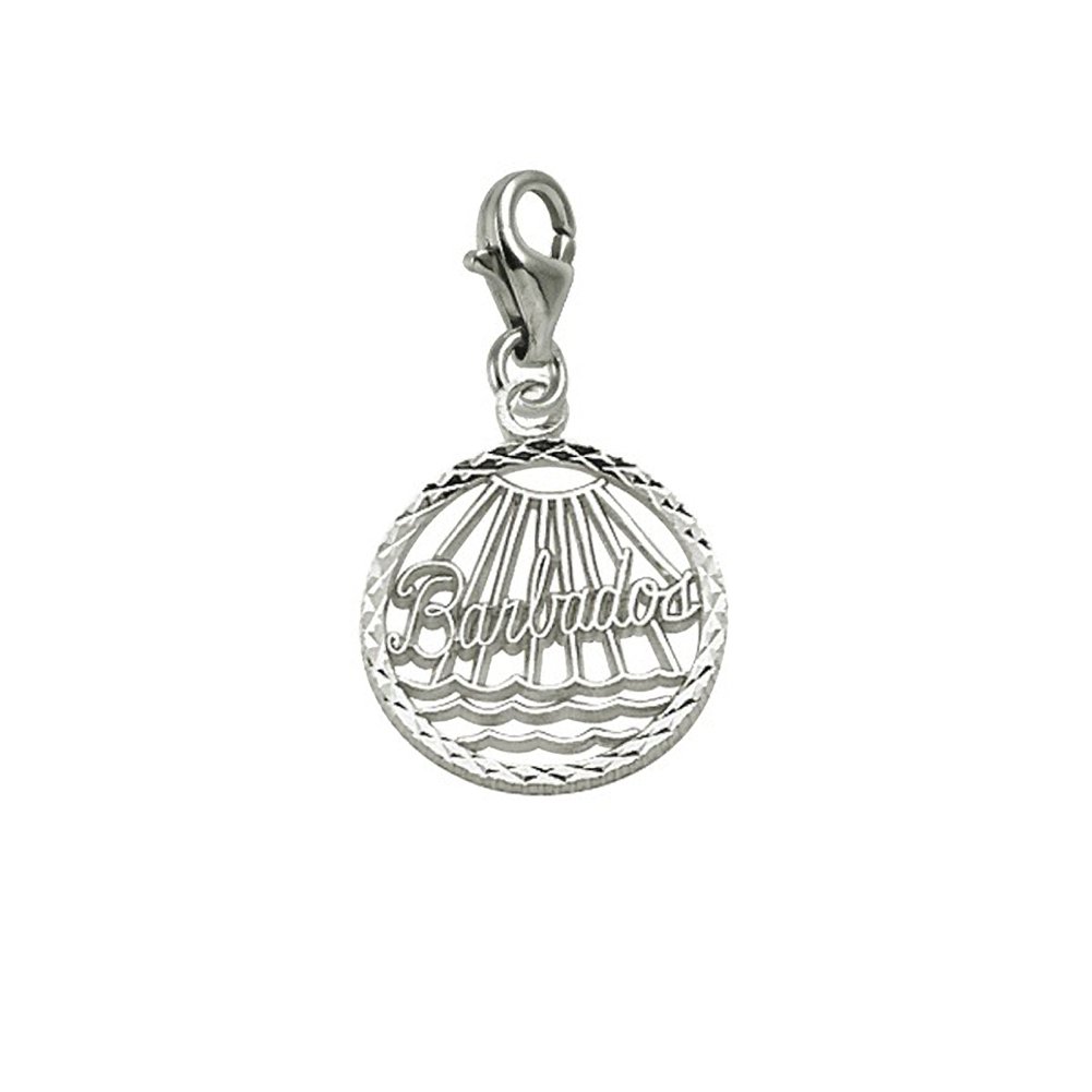 Barbados Charm with Lobster Claw Clasp - Sterling Silver Jewelry Charm for Bracelets & Necklaces - Perfect for Beach Vacations, Tropical Parties & Gift Giving