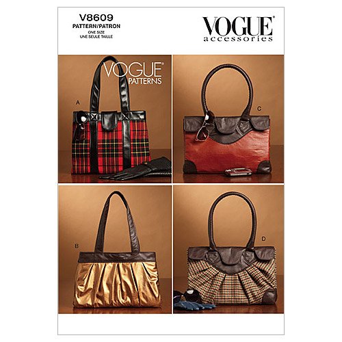 Vogue Patterns V8609 Fashionable Tote Bags for Women - One Size - Perfect for Work, Shopping & Travel Accessories