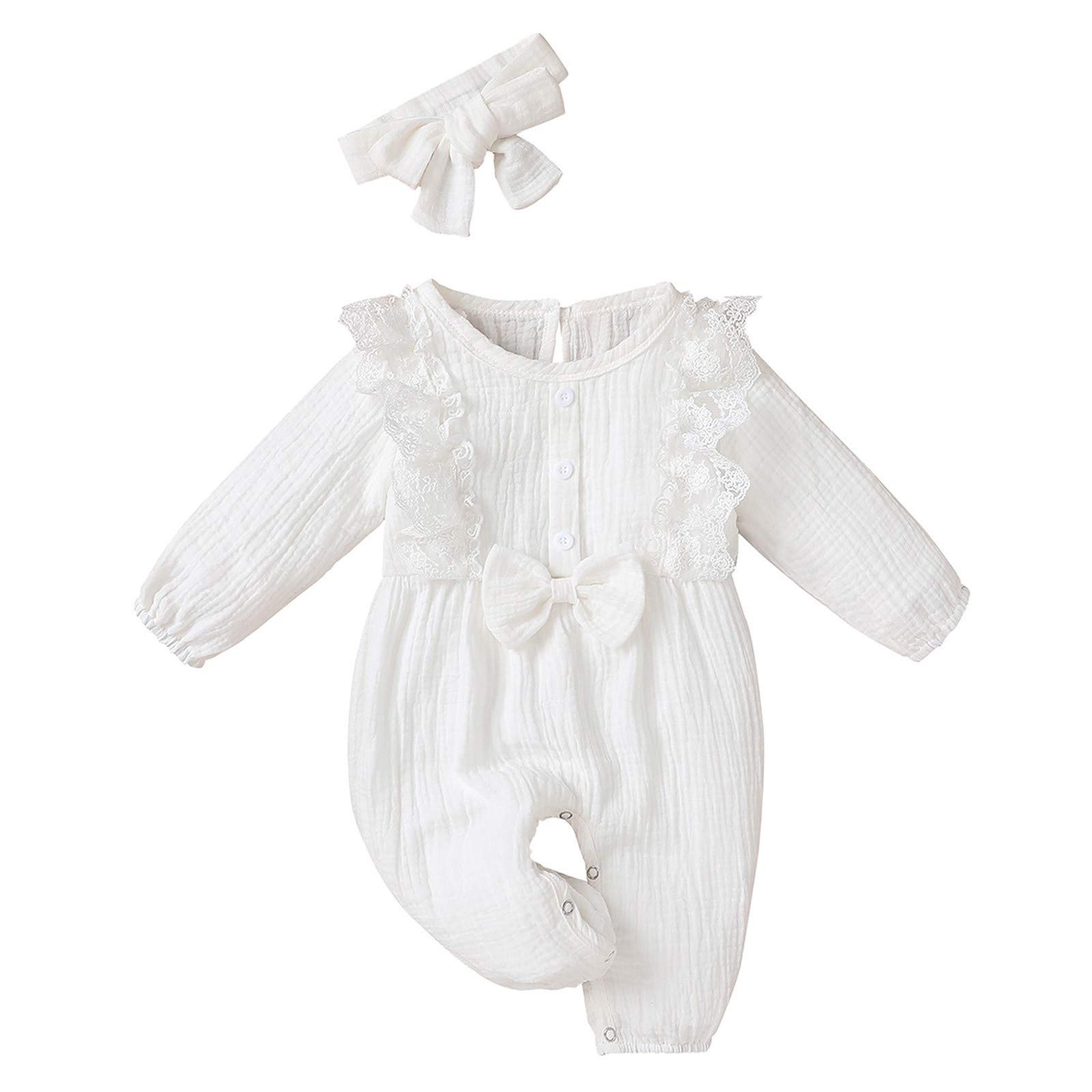 Moonker Baby Romper - Soft Cotton & Linen Jumpsuit with Delicate Lace Bow for Infant Girls | Perfect for Photoshoots, Parties & Everyday Wear (Style Z54655)