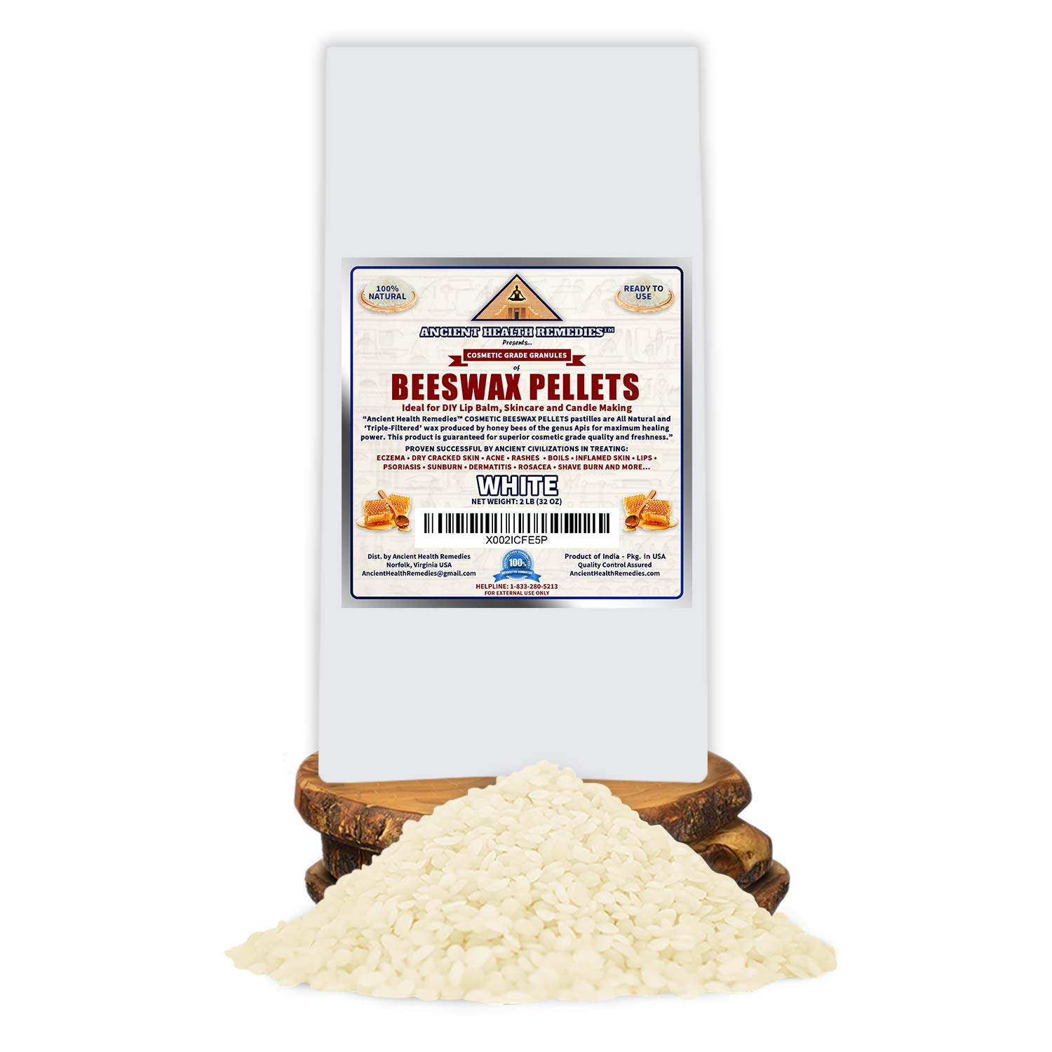 Premium Cosmetic Grade A Beeswax Pellets - 100% Natural, Triple Filtered - Perfect for DIY Lip Balm, Skincare, Candle Making & Soap Crafting (2 LB, White) | Ideal for Homemade Beauty Products & Artisan Crafts