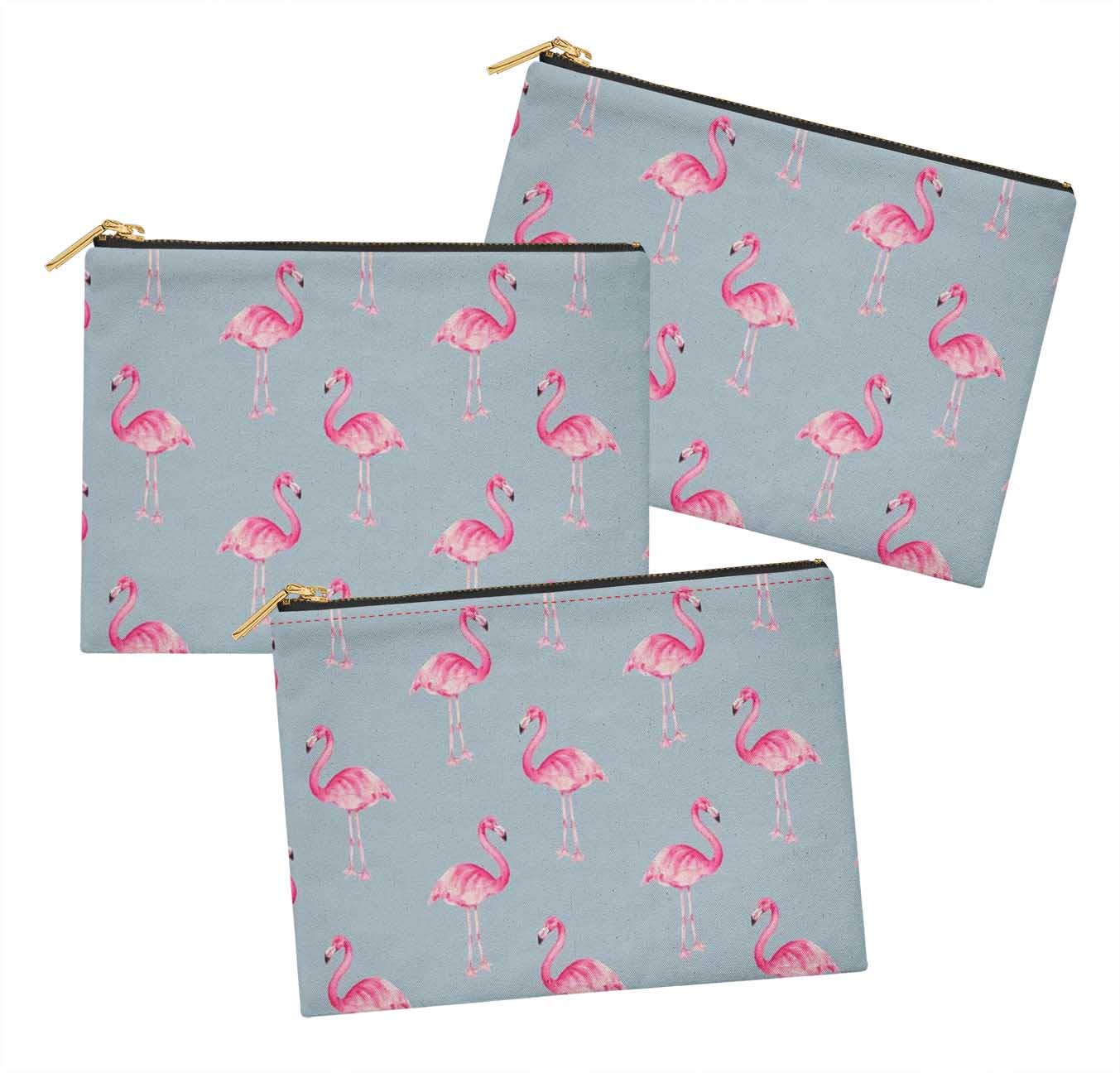 Sassy Blue Flamingo Printed Makeup Cosmetic Bag - Pack of 3, 6x8 Inch Toiletry Organizer for Travel, Gym & Daily Essentials Storage | Waterproof Coin Purse & Jewelry Pouch