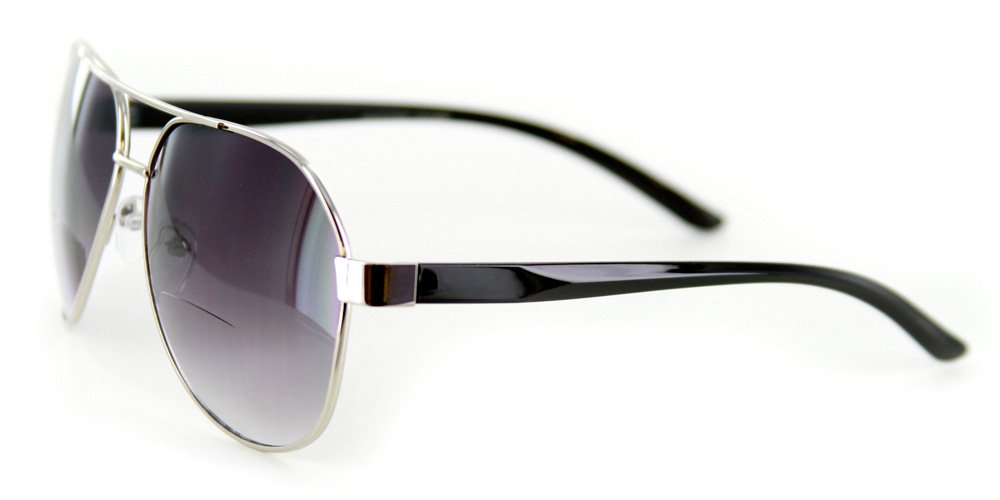 Traditional Aviators Bifocal Sunglasses (Chrome/Smoke +1.00) - Polarized UV Protection Reading Glasses for Men & Women - Perfect for Driving, Fishing, and Outdoor Activities
