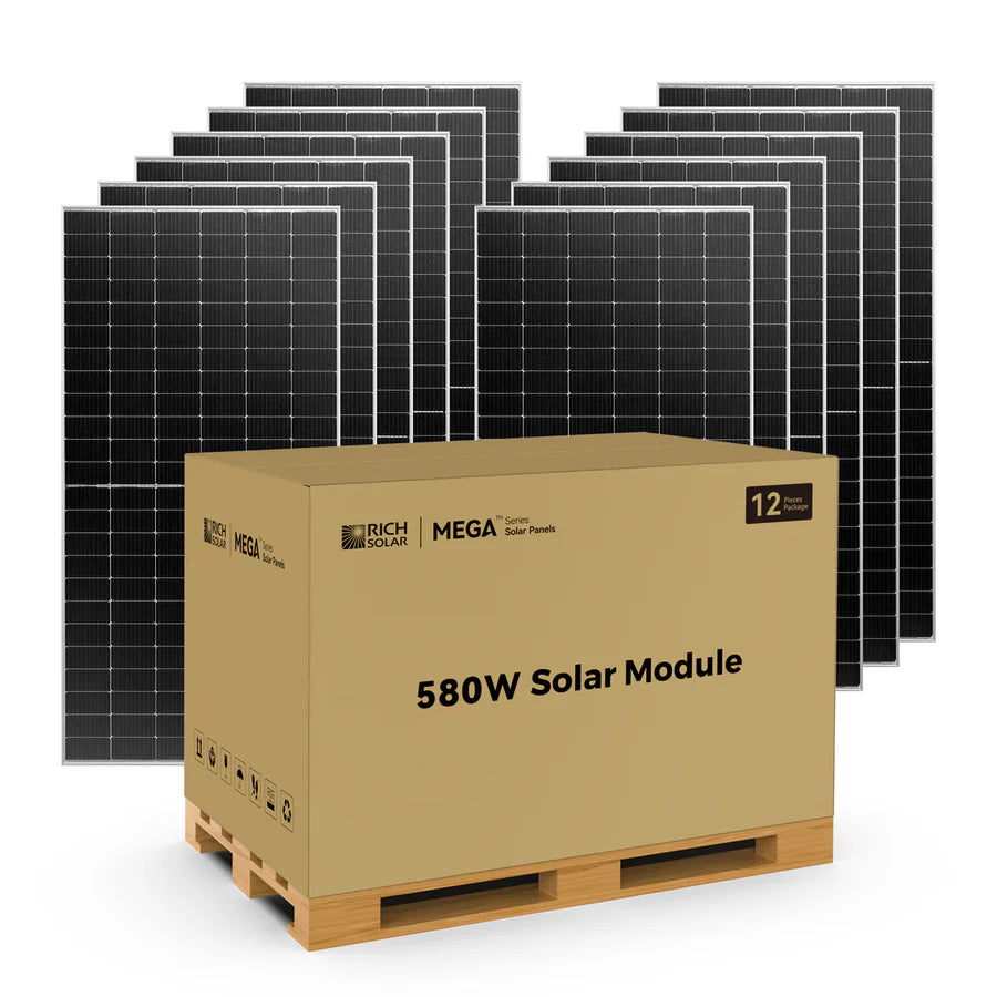 Rich Solar MEGA 580 Watt Bifacial Solar Panel - High Efficiency Monocrystalline PV Module for Home, RV & Off-Grid Power - Perfect for Residential, Commercial and Outdoor Energy Solutions
